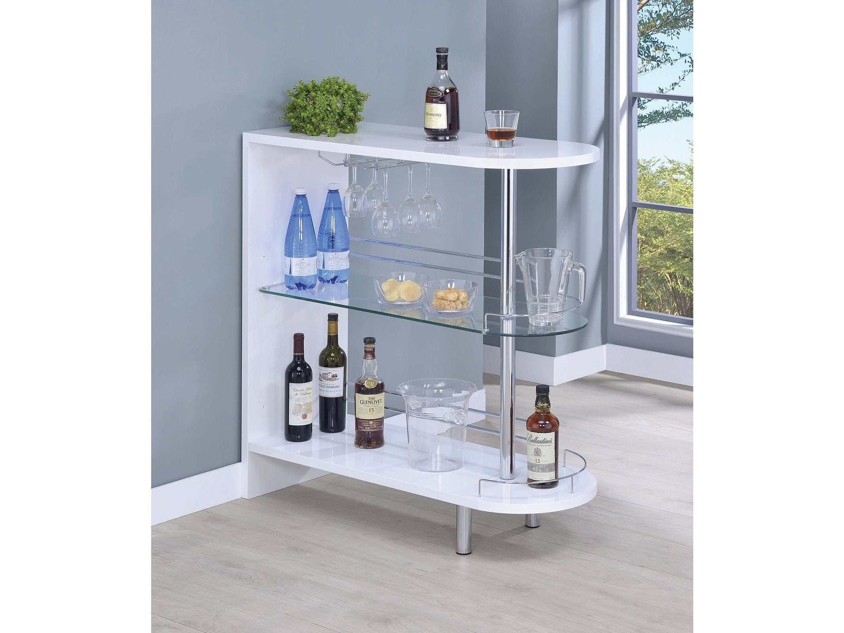 Adolfo Glossy White & Clear 3 Tier Bar Table - Ornate Home