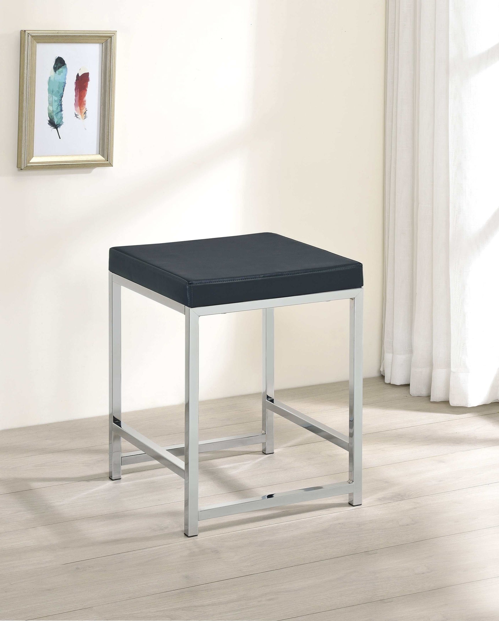 Afshan Dark Grey / Chrome Vanity Stool - Ornate Home