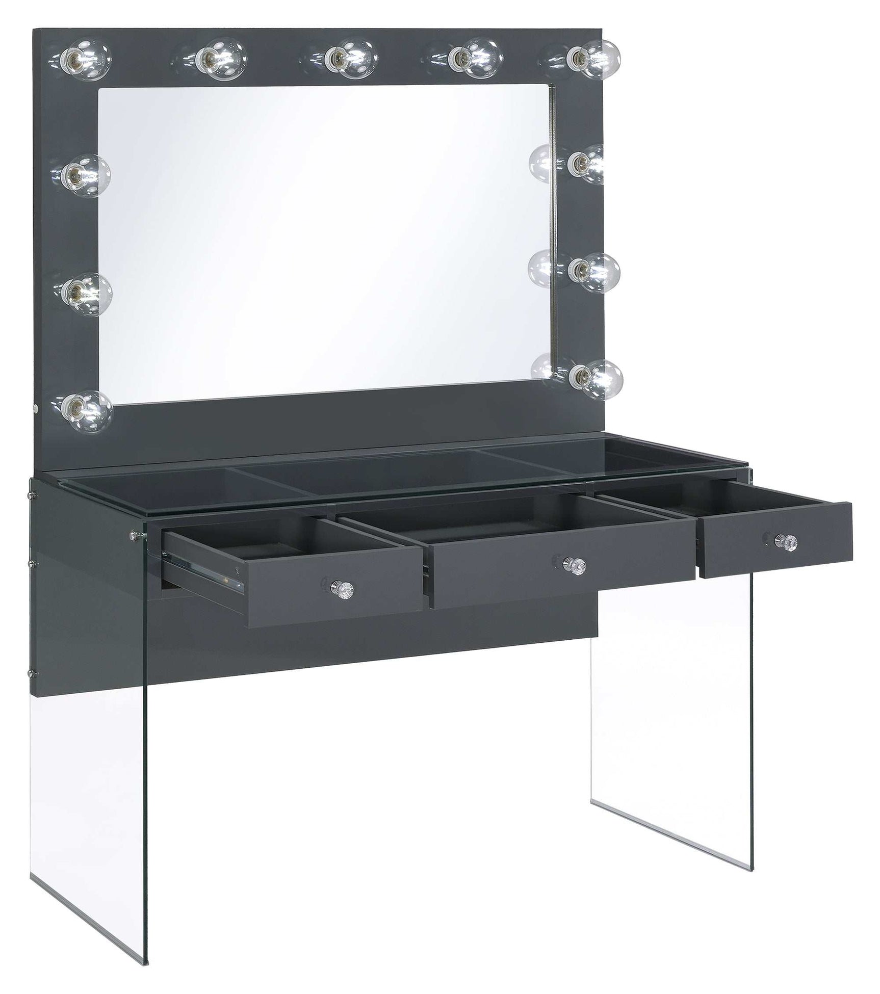 Afshan Grey High Gloss / Clear Vanity Table & Mirror - Ornate Home