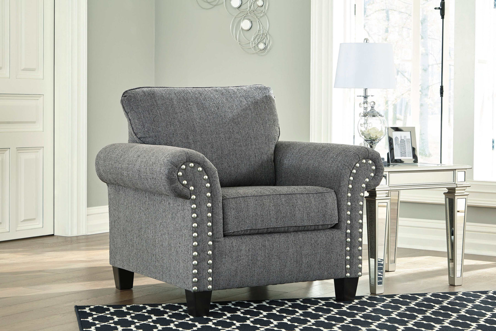 Agleno Charcoal Chair & Ottoman Set - Ornate Home