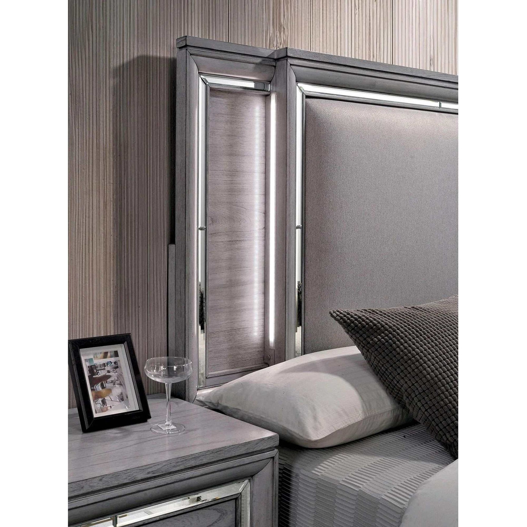 Alanis Gray 4pc Queen Bedroom Set w/ LED Light Trim - Ornate Home