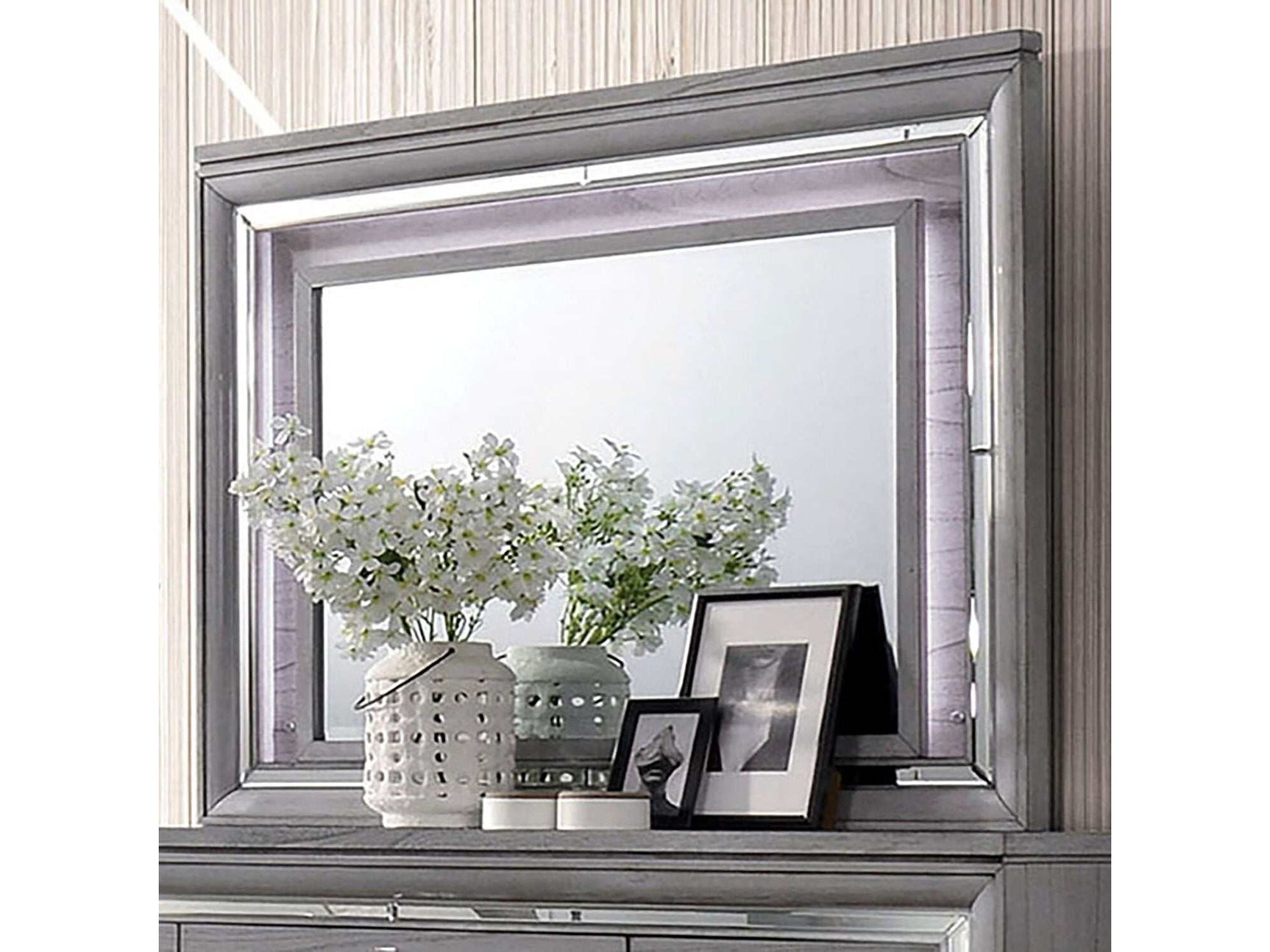 Alanis Gray Mirror w/ LED Light - Ornate Home