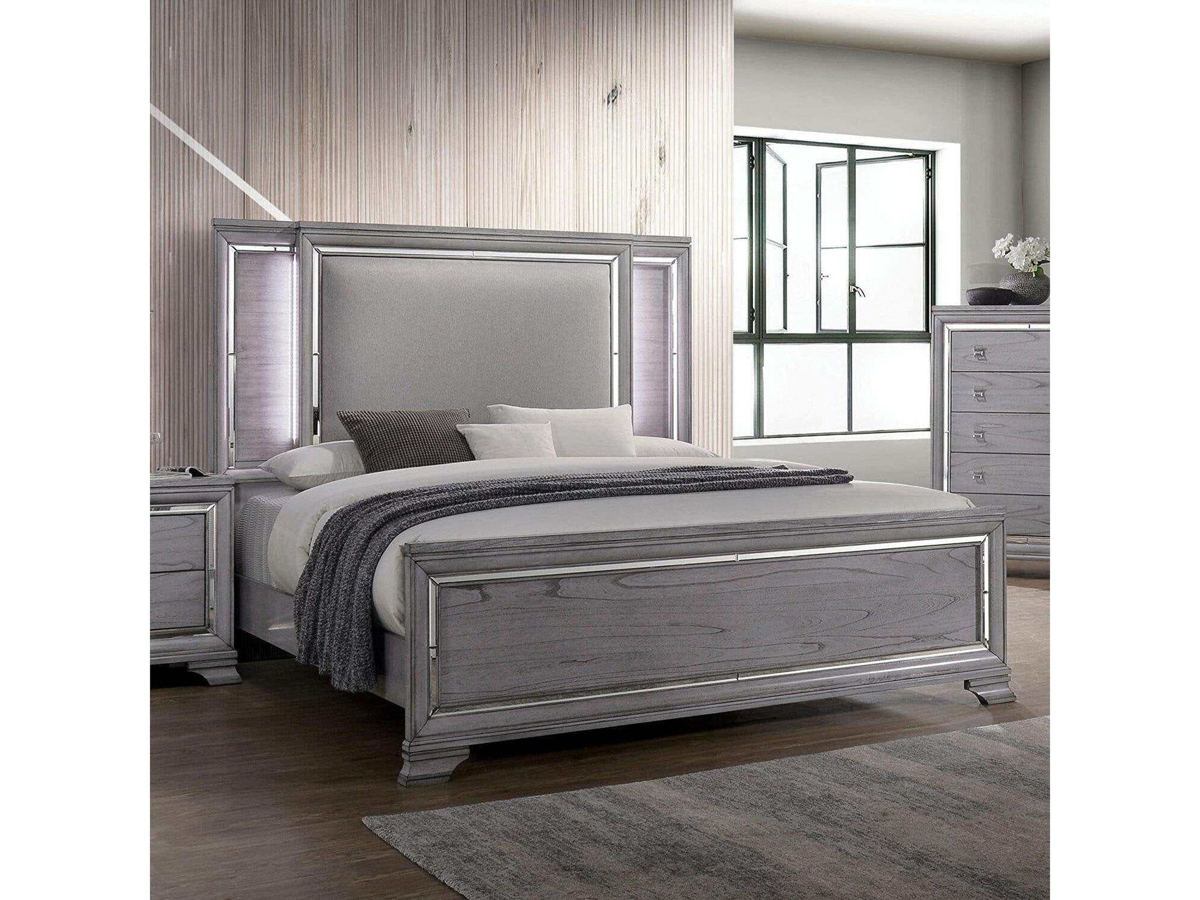 Alanis Gray Queen Bed w/ LED Light Trim - Ornate Home