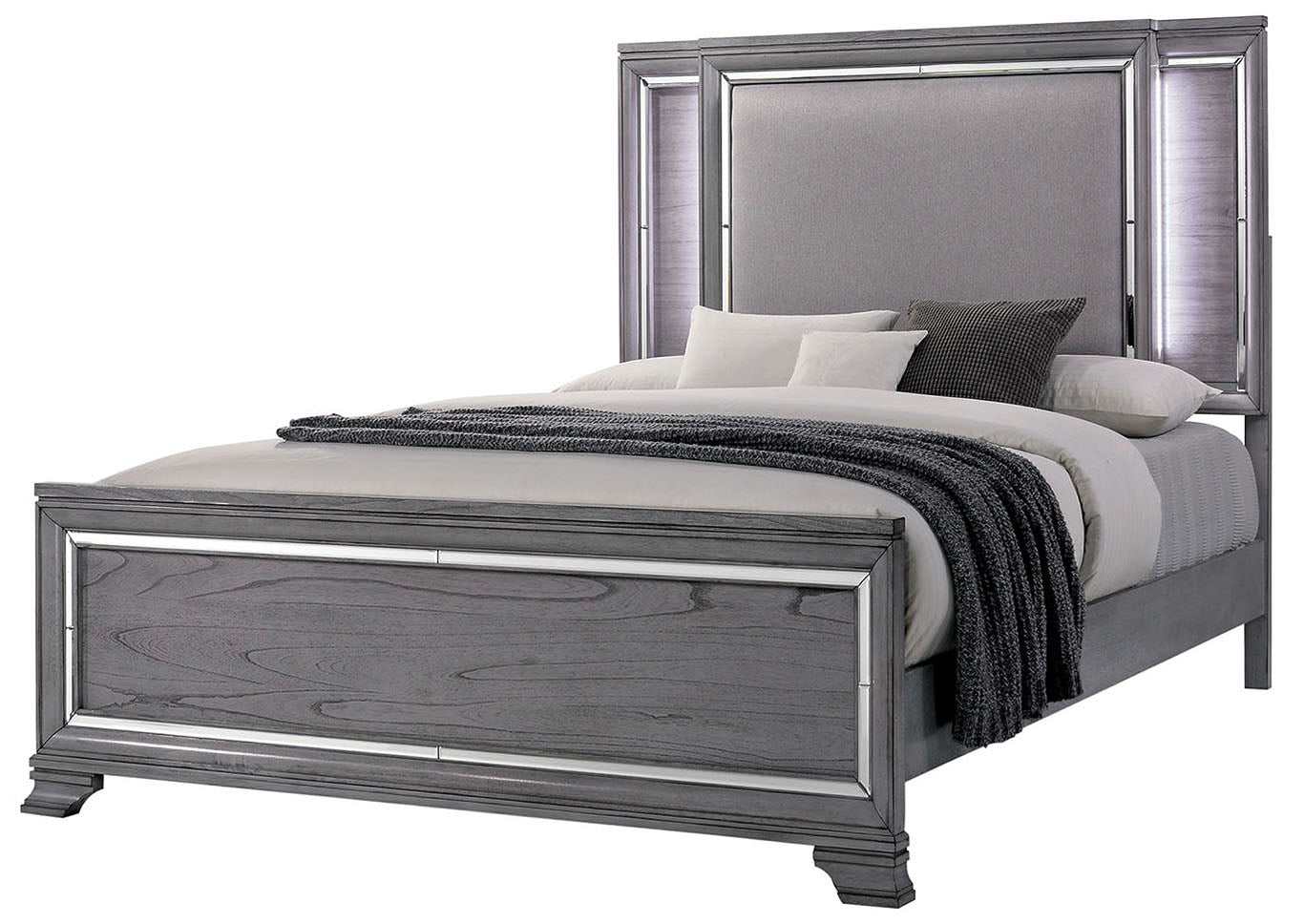 Alanis Gray Queen Bed w/ LED Light Trim - Ornate Home