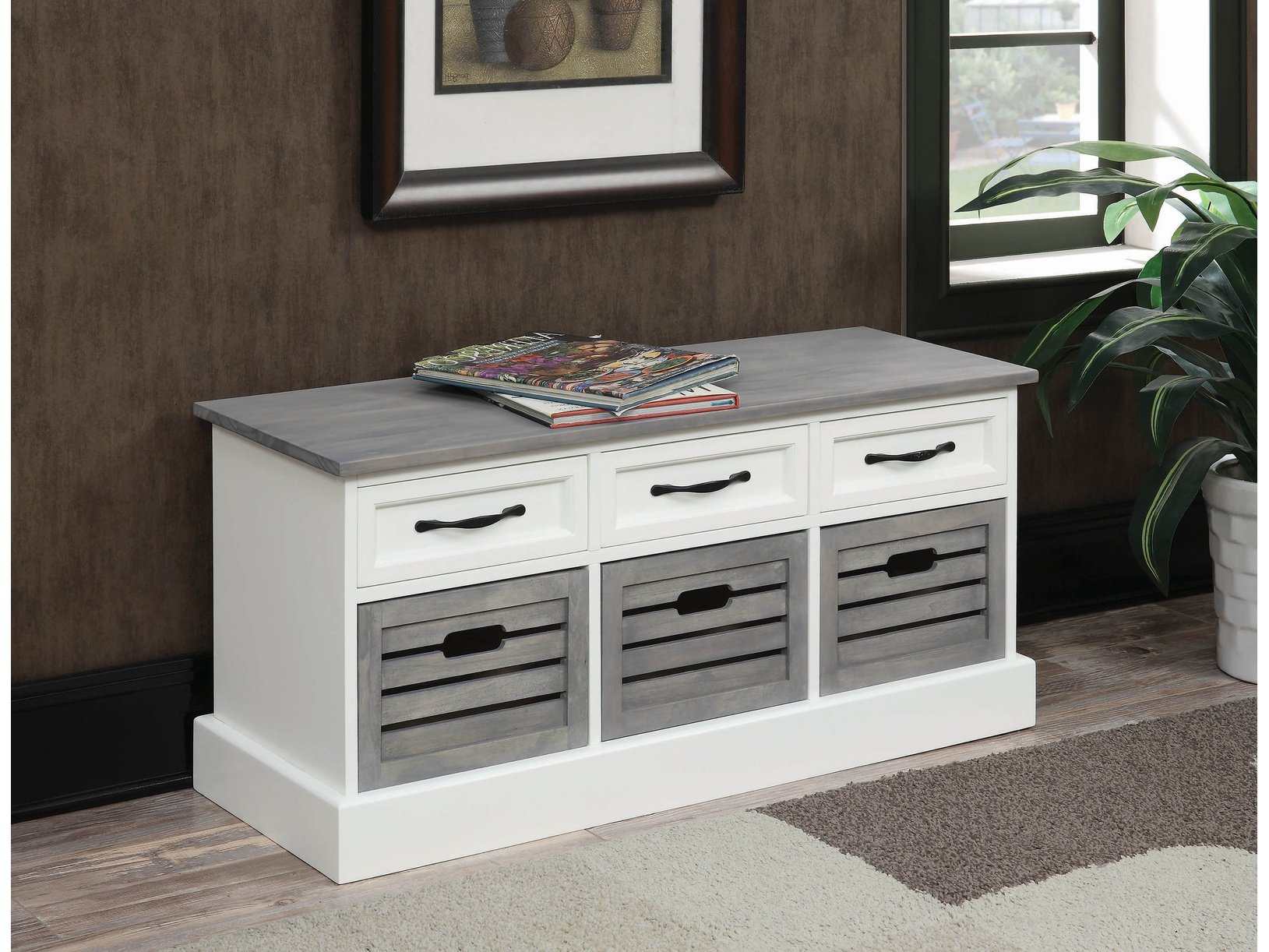 Alma White & Weathered Grey Storage Bench - Ornate Home