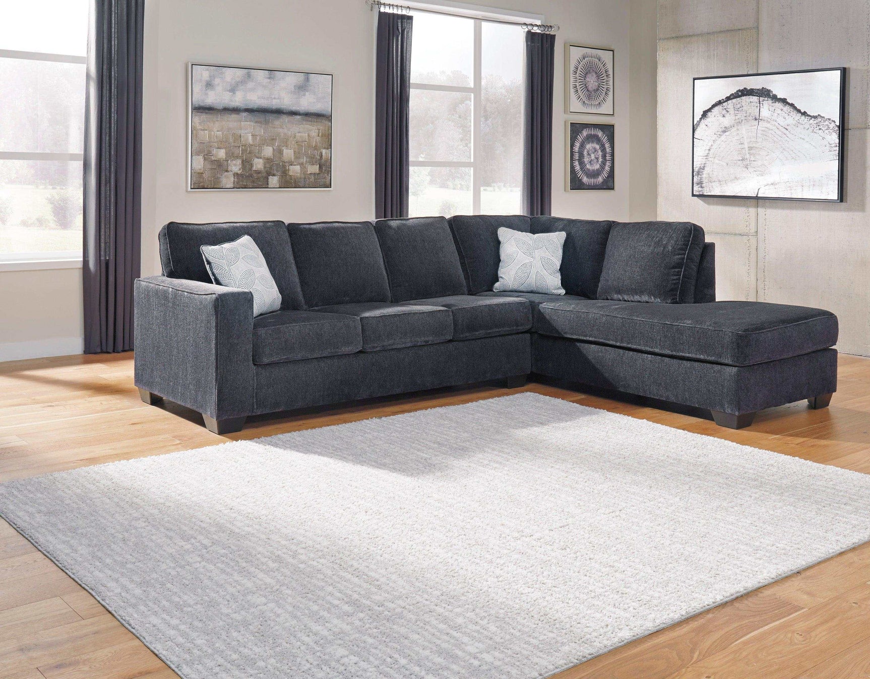 Altari Slate Full Sleeper Sectional Sofa w/ RAF Chaise - Ornate Home