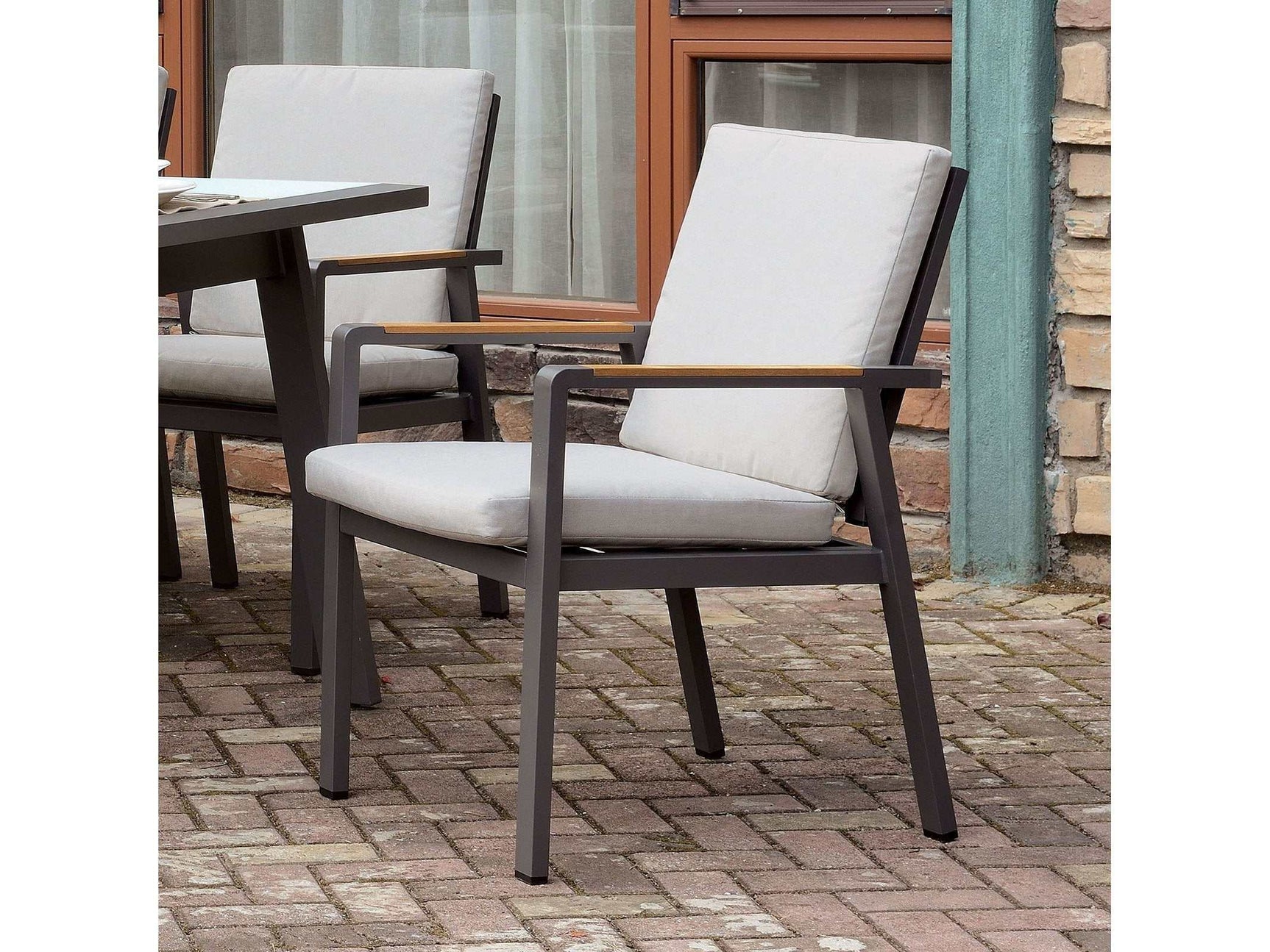 Alycia Beige & Gray Patio Arm Chairs (Set of 6) - Ornate Home