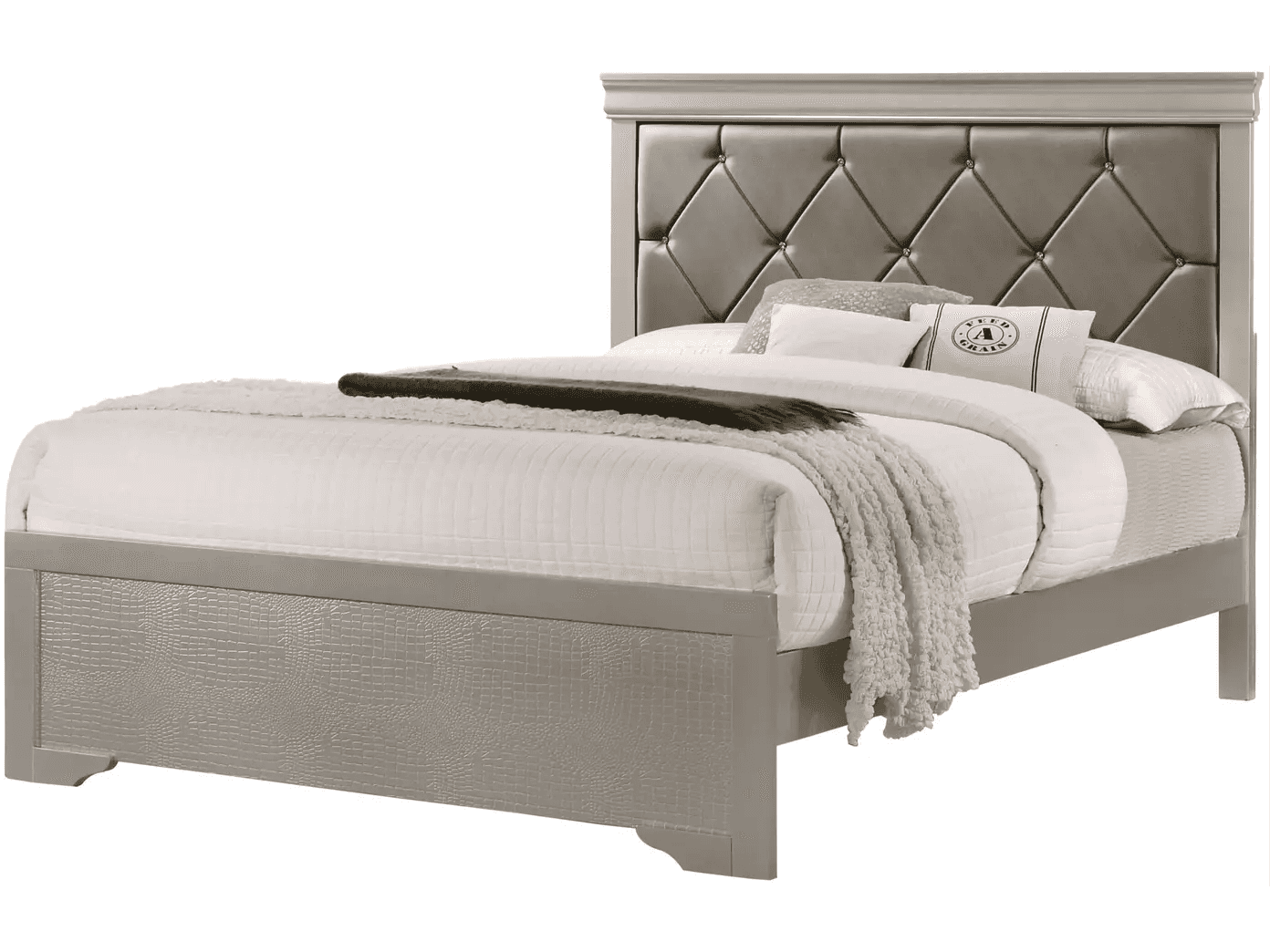 Amalia Silver Queen Upholstered Panel Bed - Ornate Home