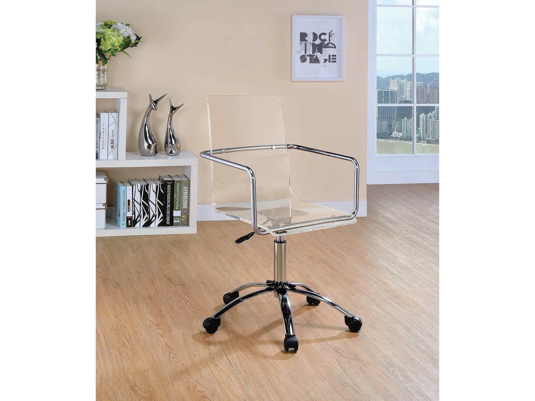 Amaturo Clear & Chrome Office Chair w/ Casters - Ornate Home