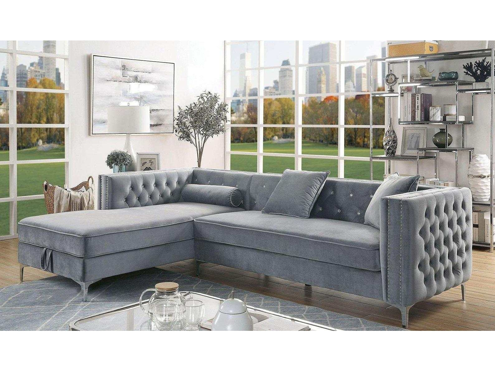 Amie Gray L Shape Sectional Sofa w/ Storage Chaise - Ornate Home