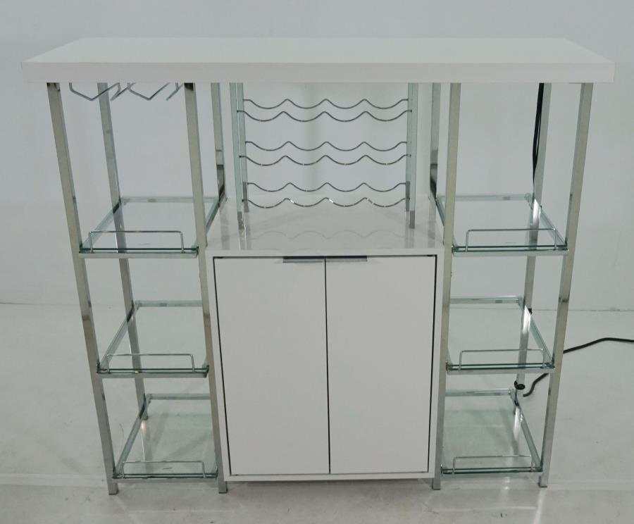 Ammaar White & Chrome Bar Cabinet w/ Glass Shelf - Ornate Home