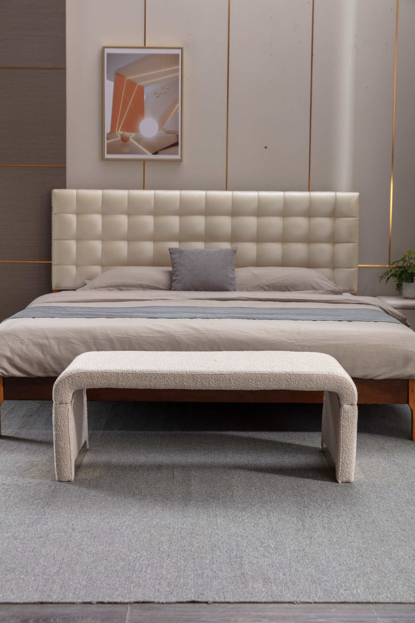 Angel Multi-Functional Beige Bench With Gold Metal Legs - Ornate Home