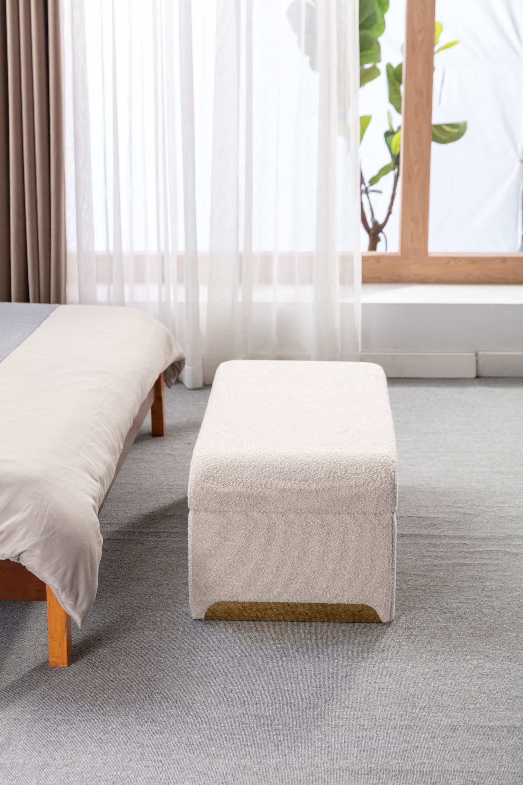 Angel Multi-Functional Beige Bench With Gold Metal Legs - Ornate Home