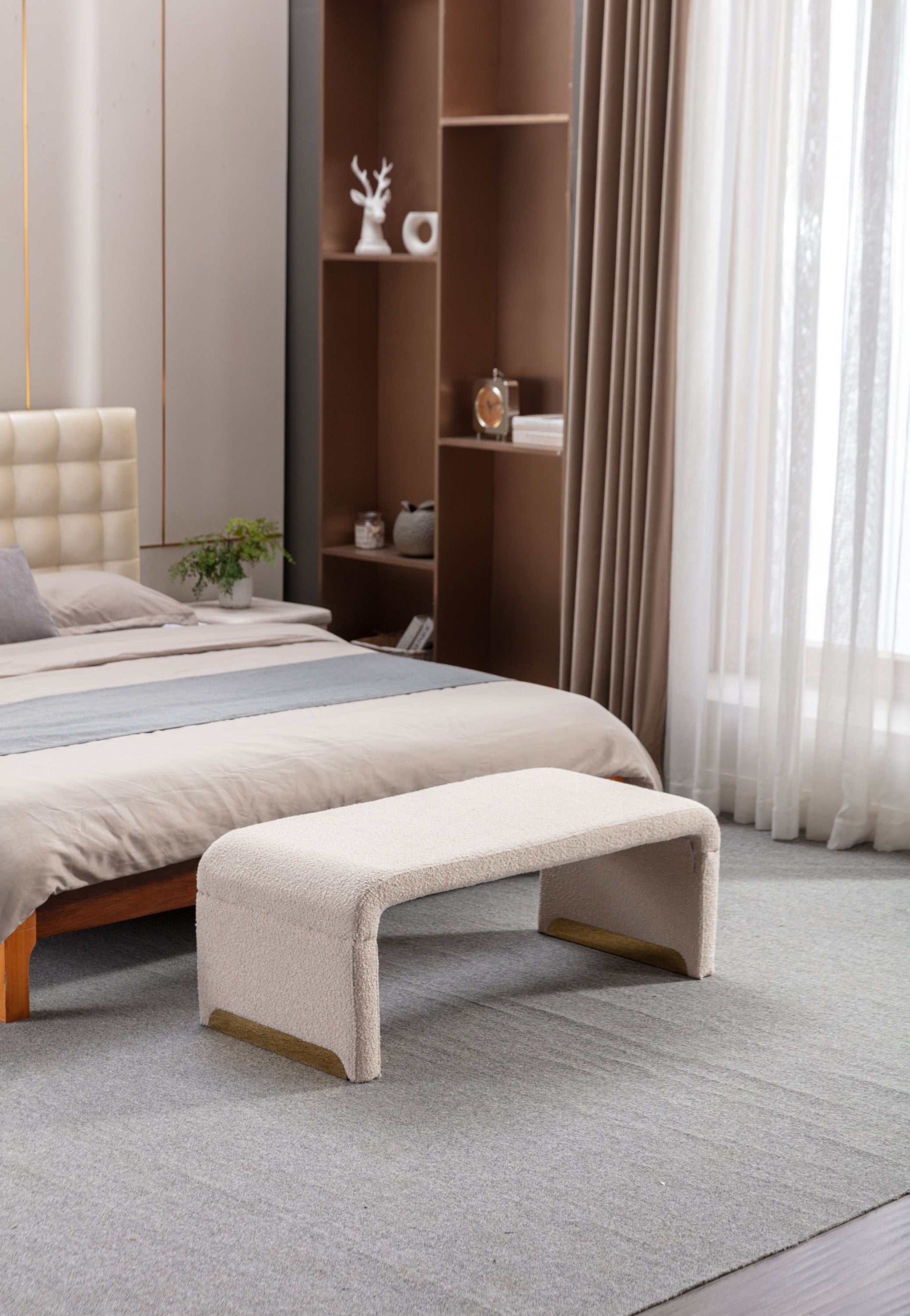 Angel Multi-Functional Beige Bench With Gold Metal Legs - Ornate Home