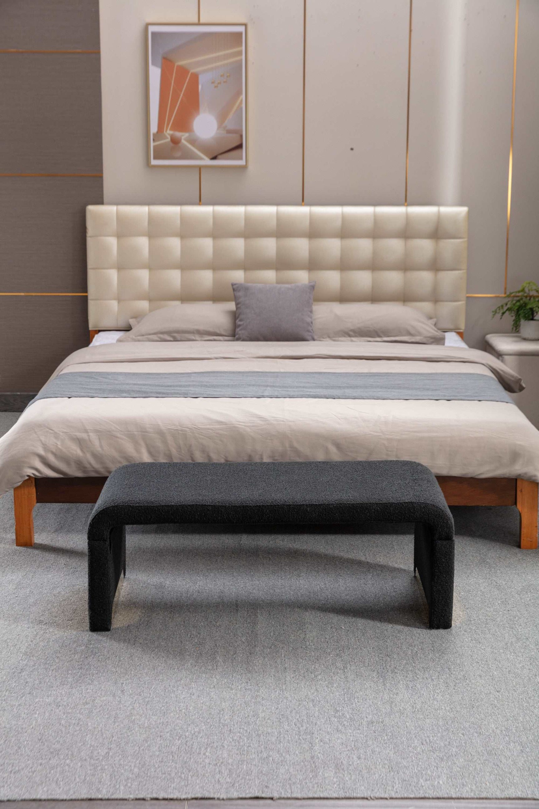 Angel Multi-Functional Black Bench With Gold Metal Legs - Ornate Home