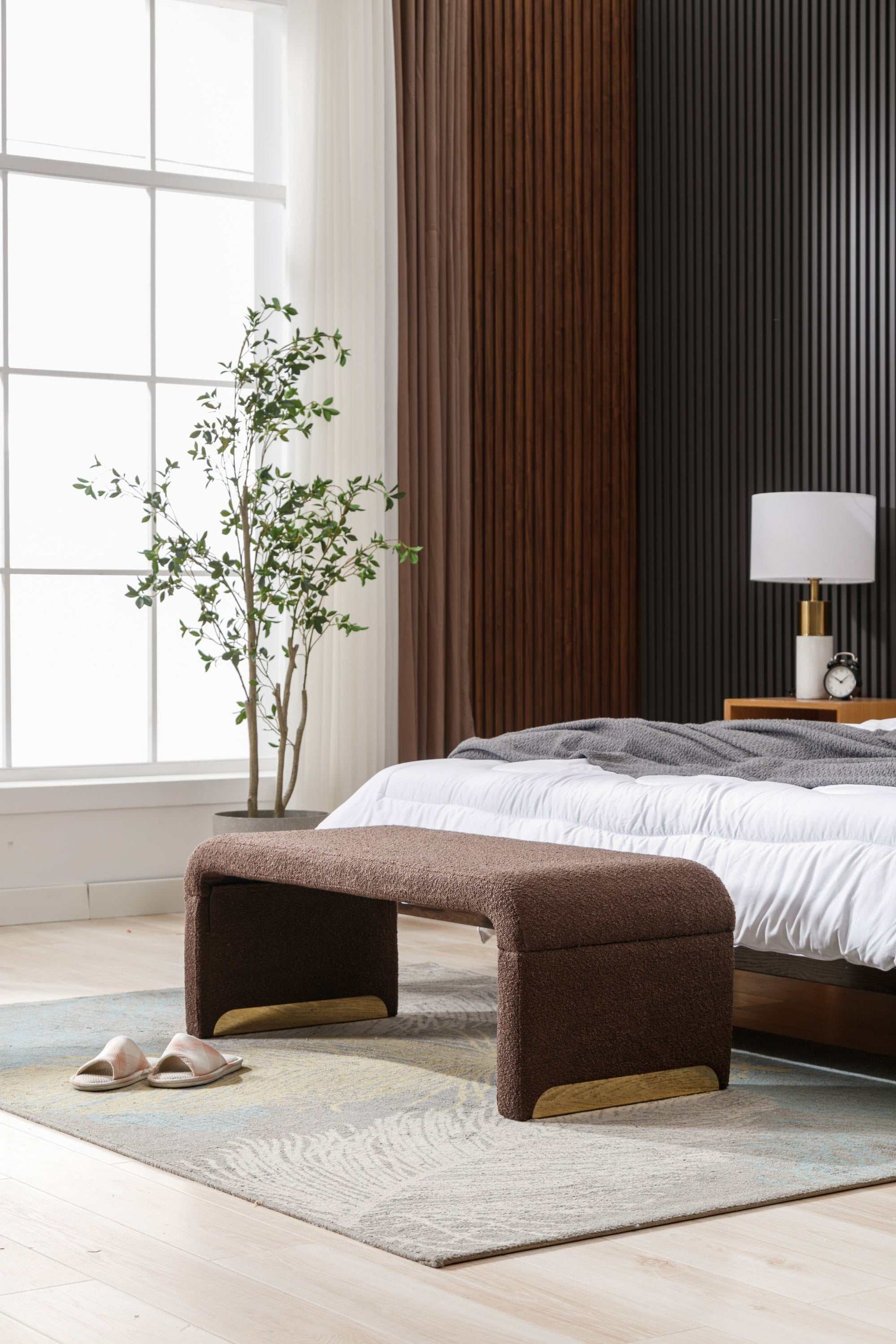 Angel Multi-Functional Coffee Brown Bench With Gold Metal Legs - Ornate Home