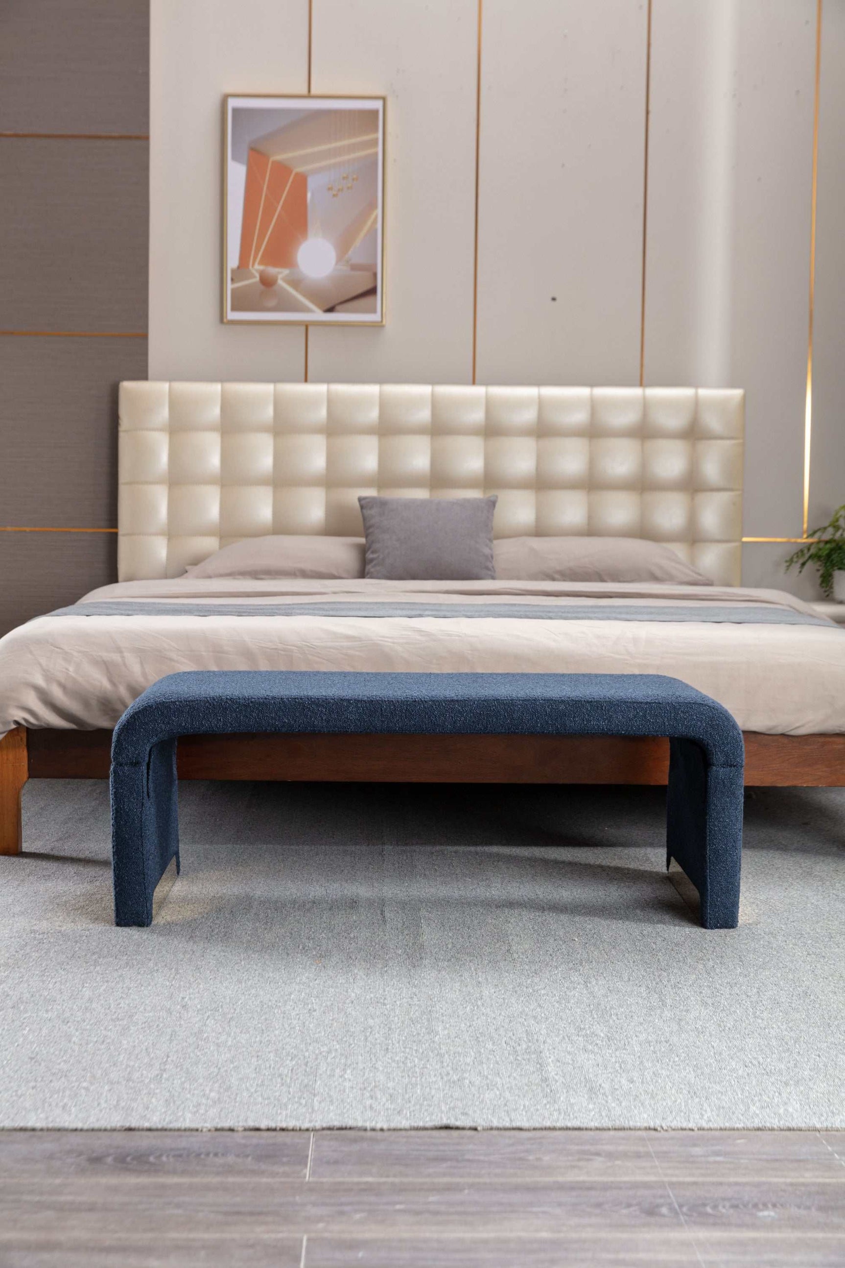 Angel Multi-Functional Dark Blue Bench With Gold Metal Legs - Ornate Home