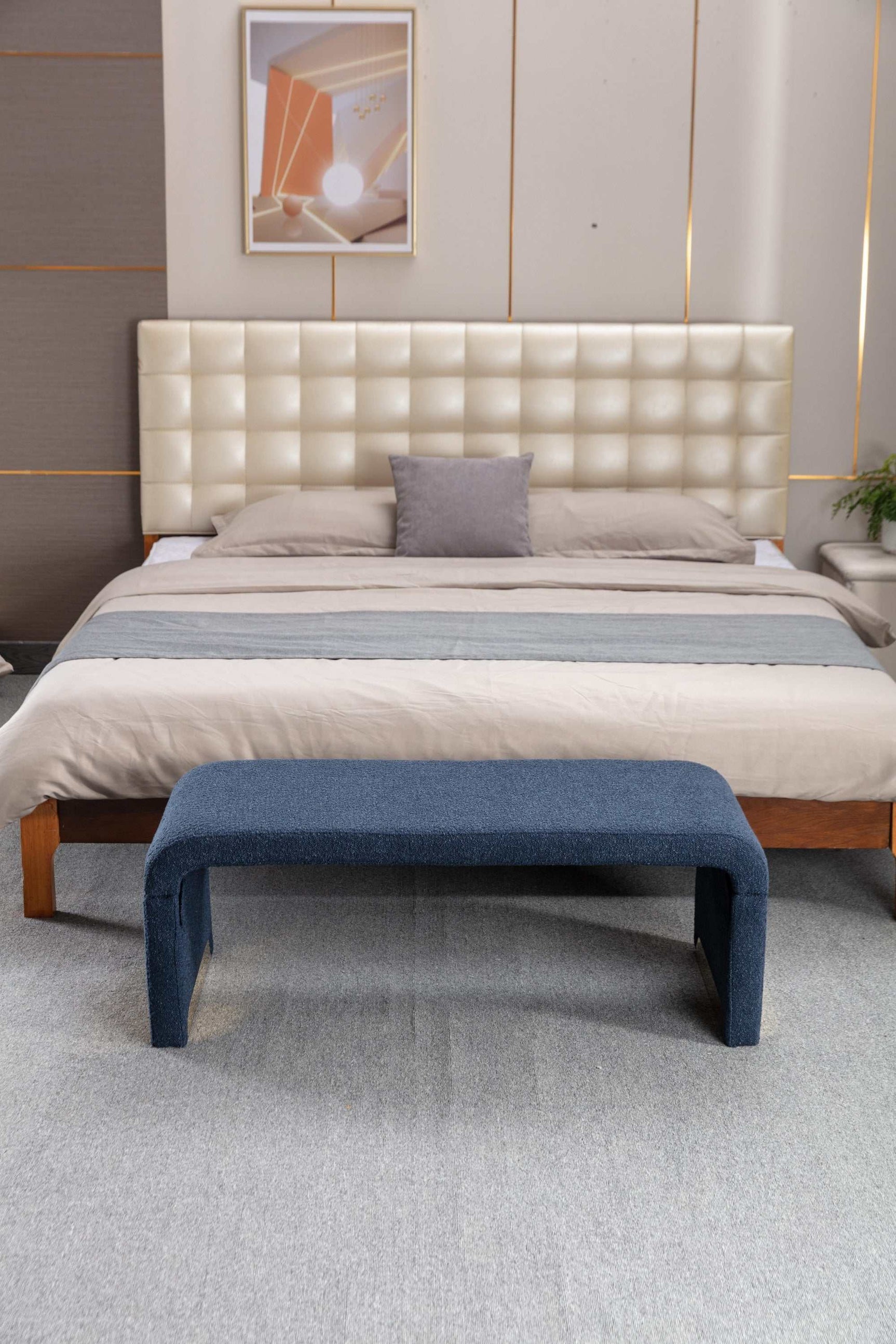 Angel Multi-Functional Dark Blue Bench With Gold Metal Legs - Ornate Home