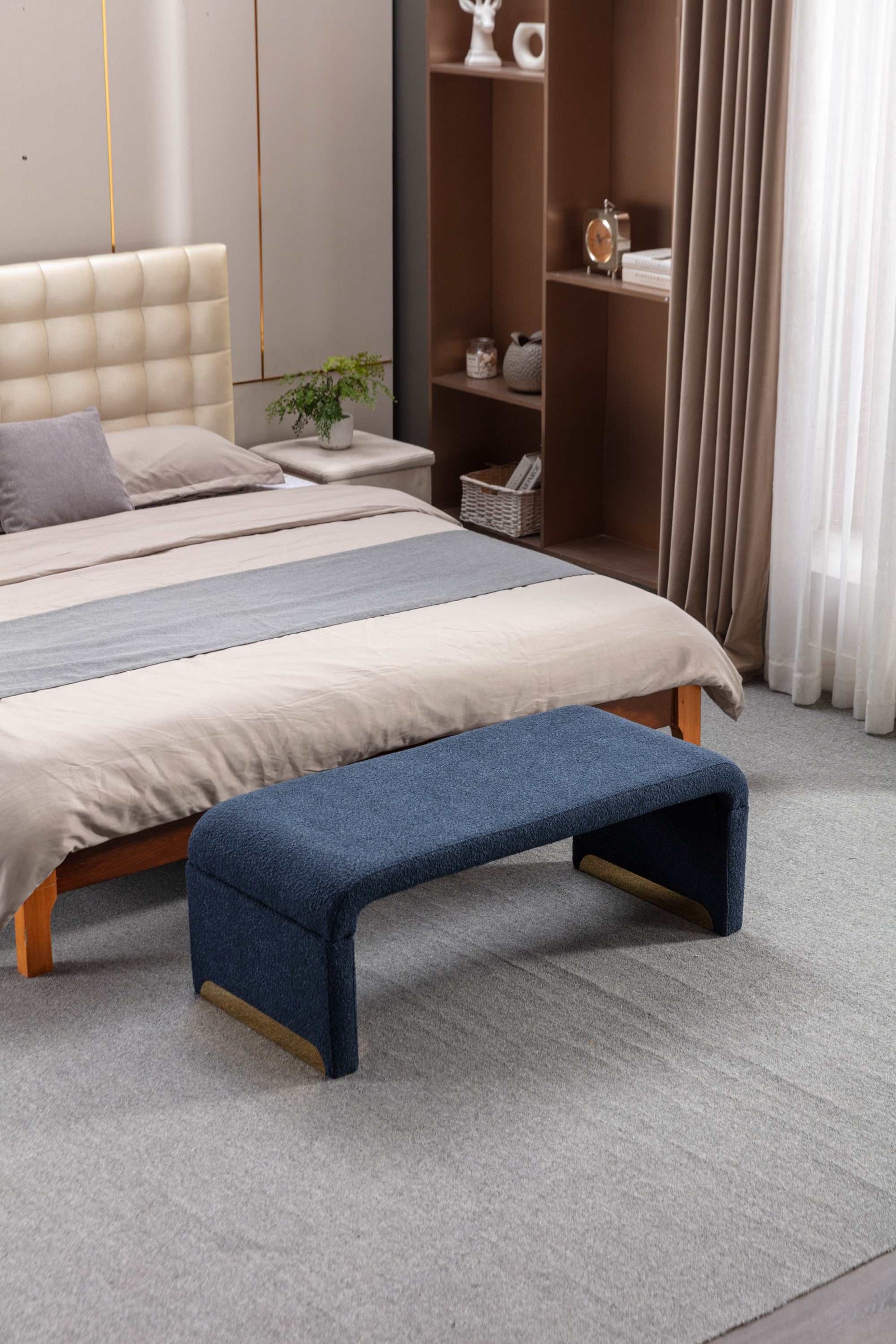 Angel Multi-Functional Dark Blue Bench With Gold Metal Legs - Ornate Home