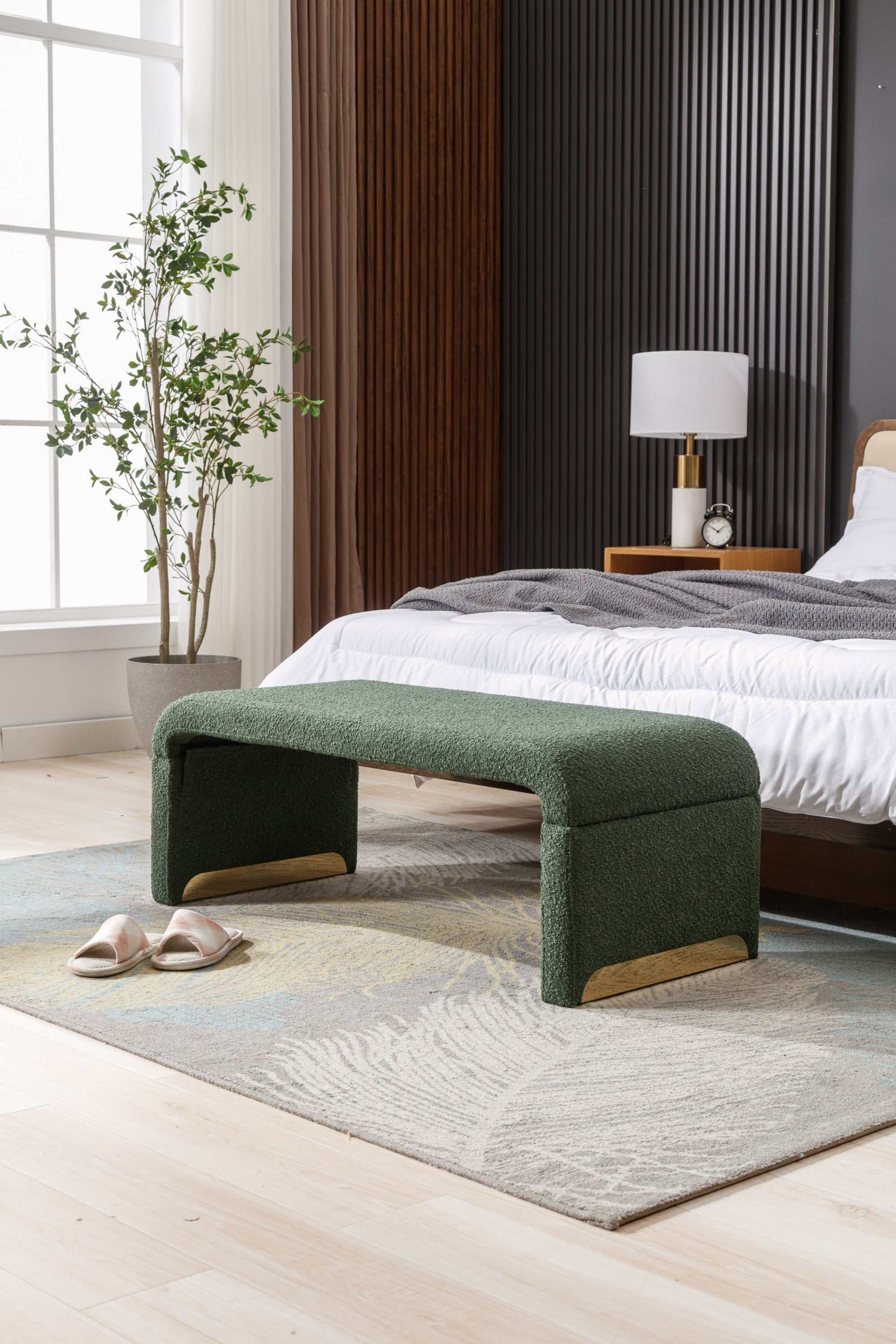 Angel Multi-Functional Green Bench With Gold Metal Legs - Ornate Home