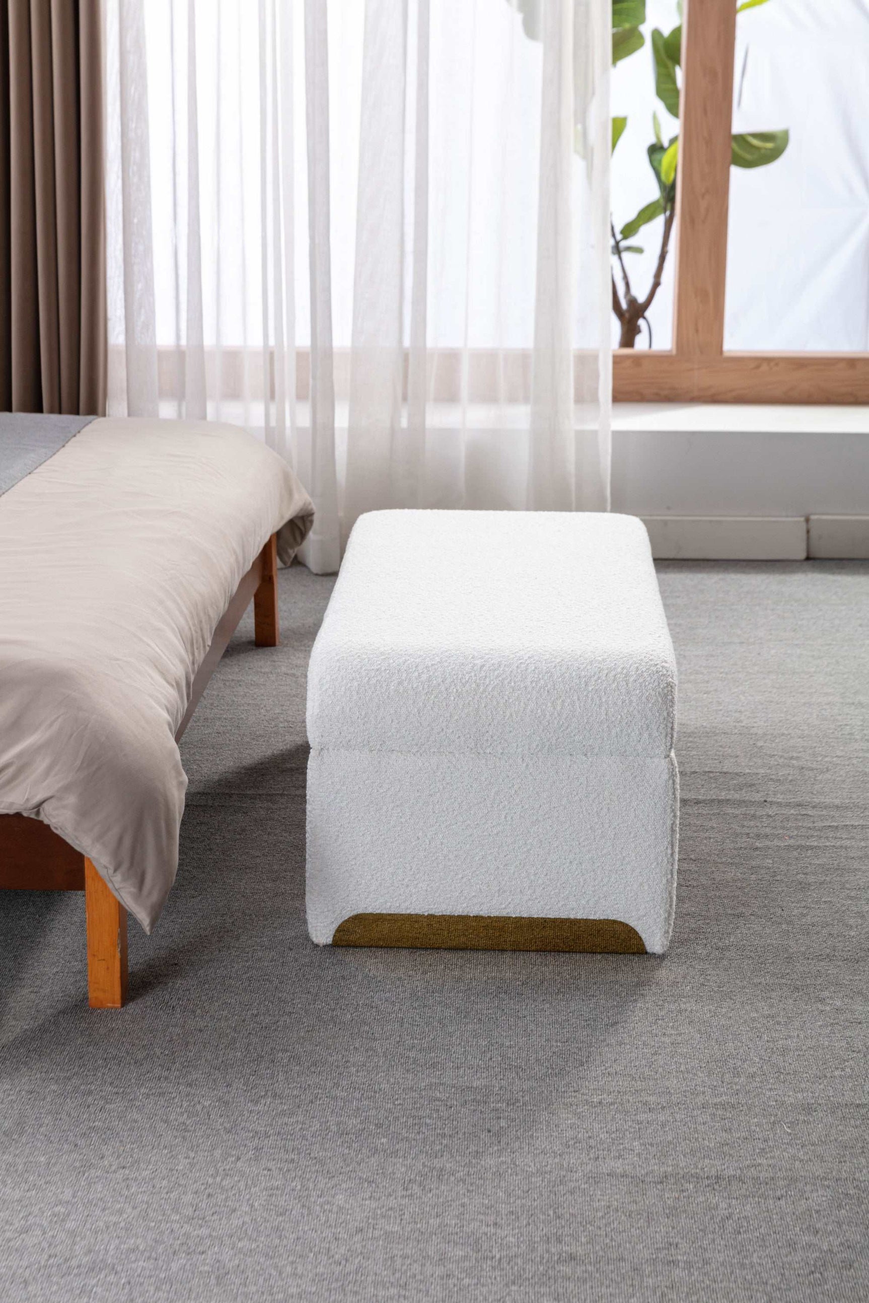 Angel Multi-Functional Ivory White Bench With Gold Metal Legs - Ornate Home