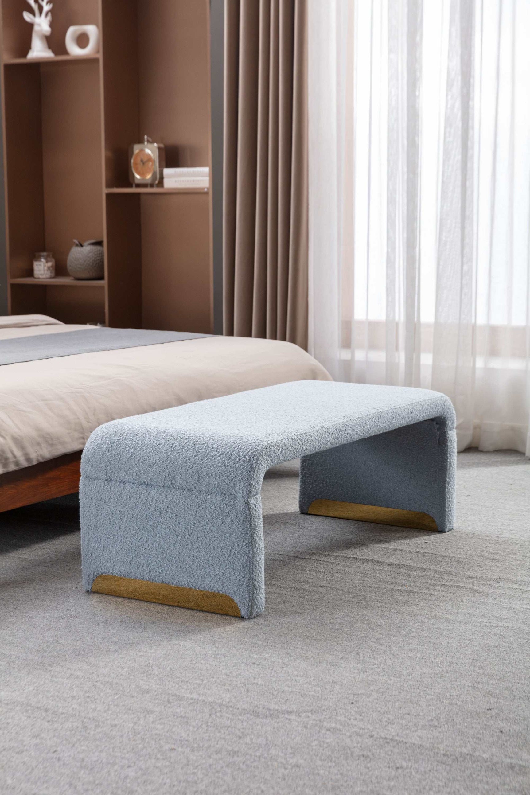 Angel Multi-Functional Light Blue Bench With Gold Metal Legs - Ornate Home