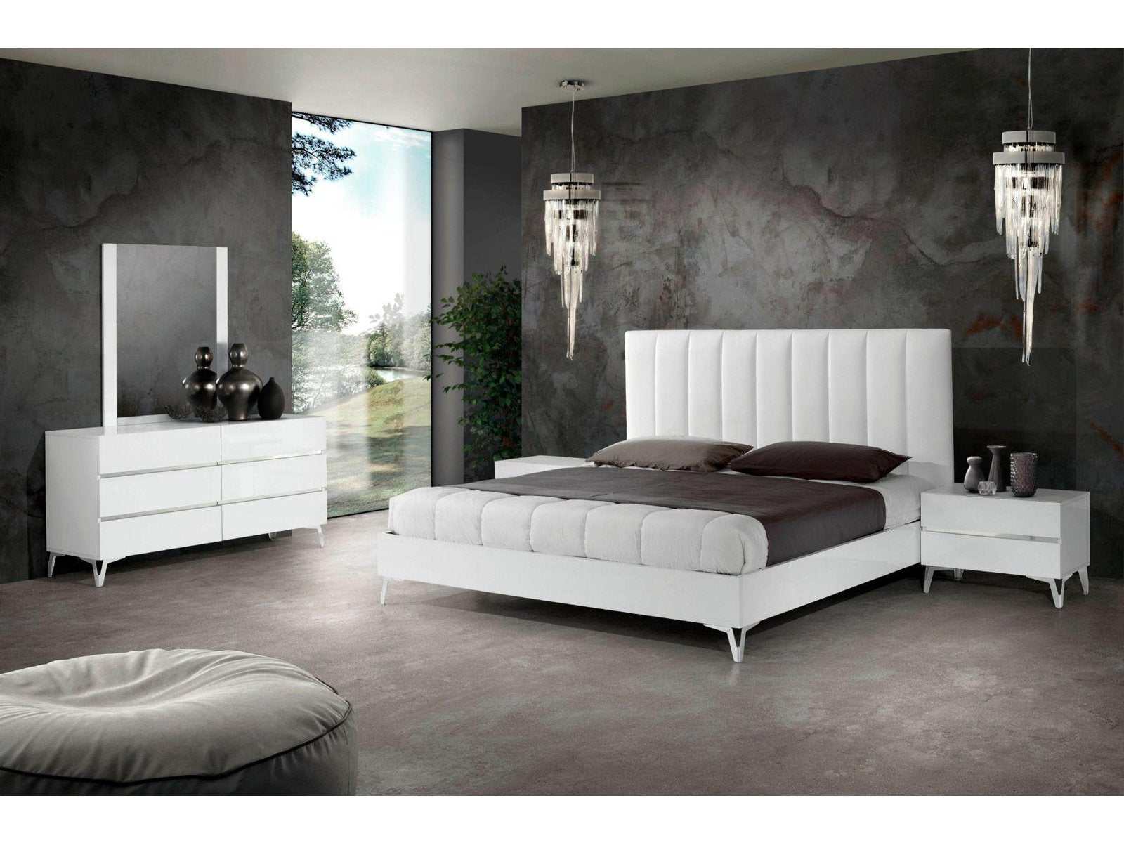 Angela Italian White Eco Leather 5pc Bedroom Set - Ornate Home