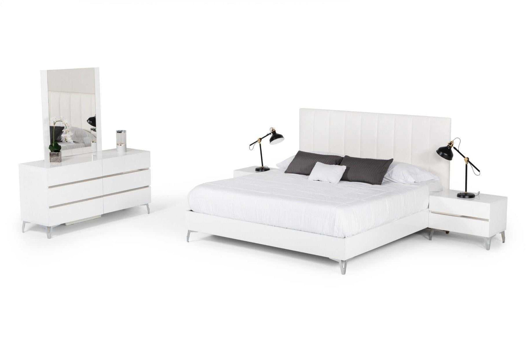Angela Italian White Eco Leather 5pc Bedroom Set - Ornate Home