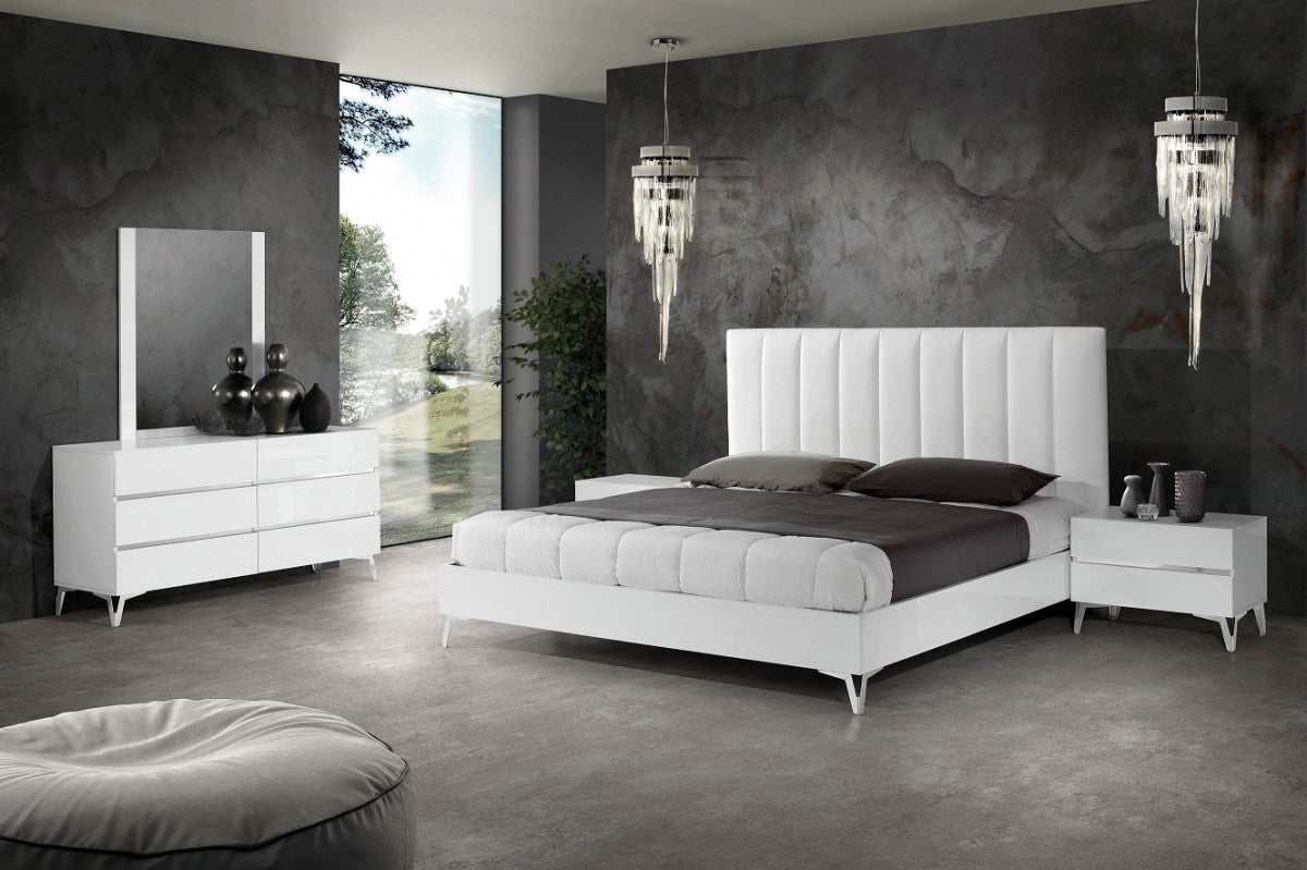 Angela Italian White Eco Leather Platform Bed - Ornate Home