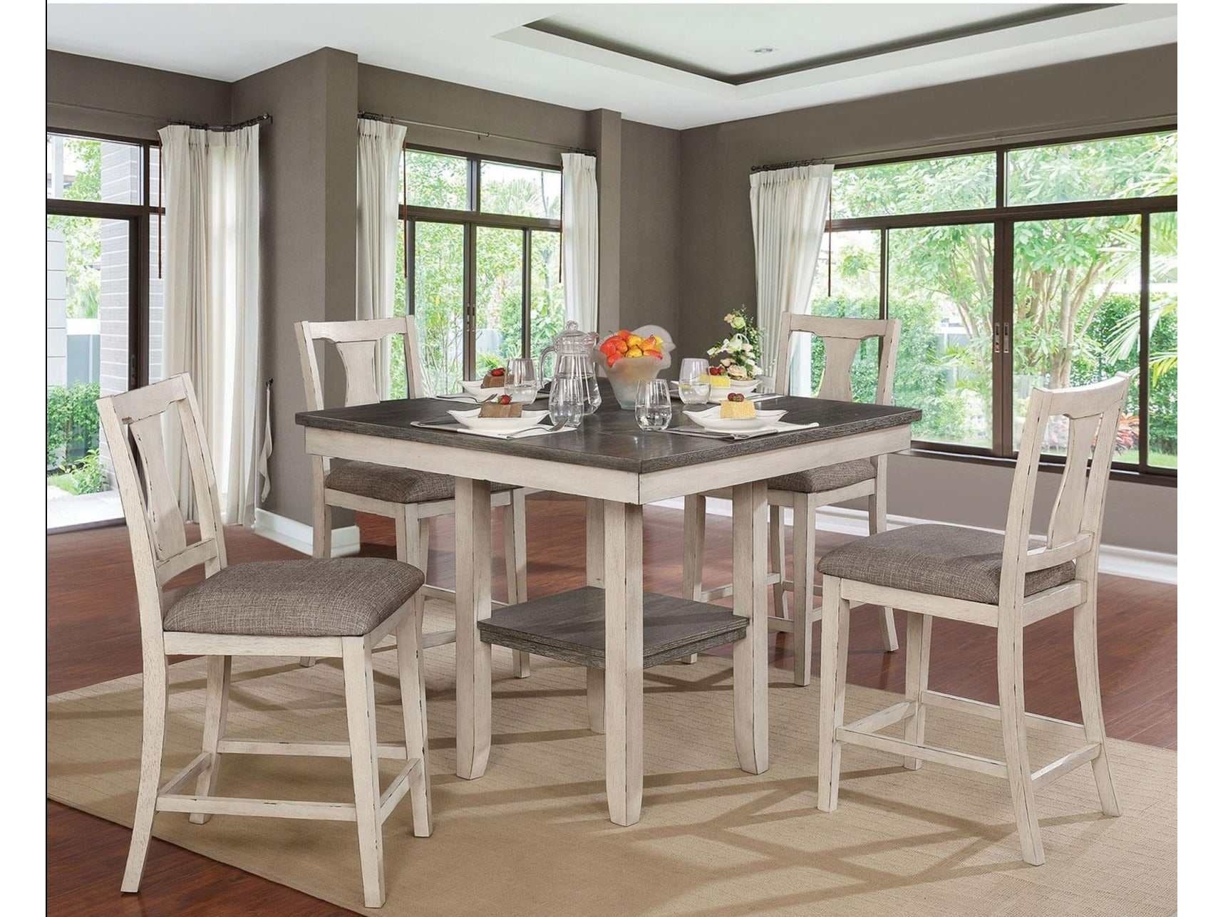 Ann Antique White & Gray 5p Counter Height Dining Room Set - Ornate Home