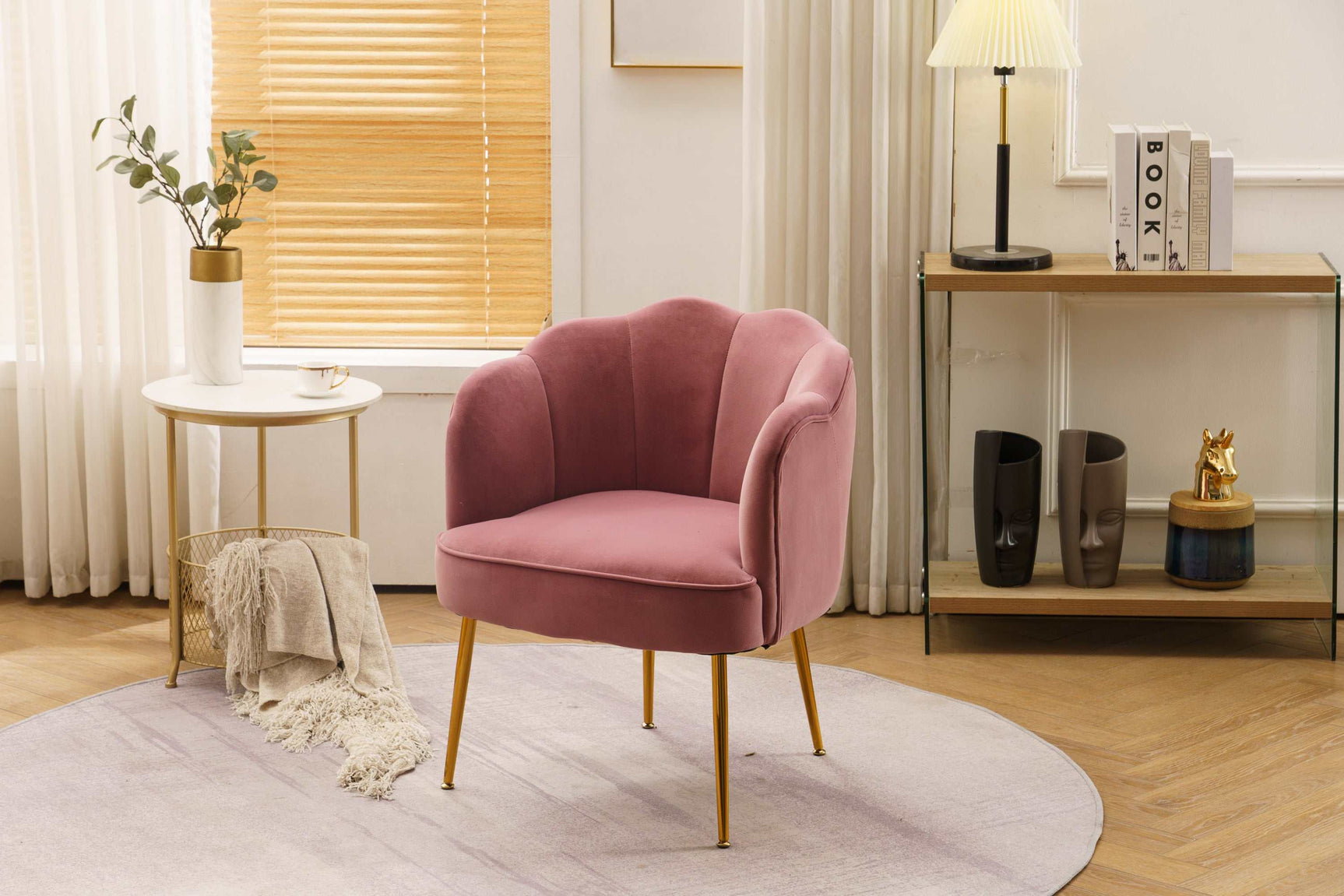 Annadel Teddy Velvet Pink Accent Chair w/ Gold Legs - Ornate Home