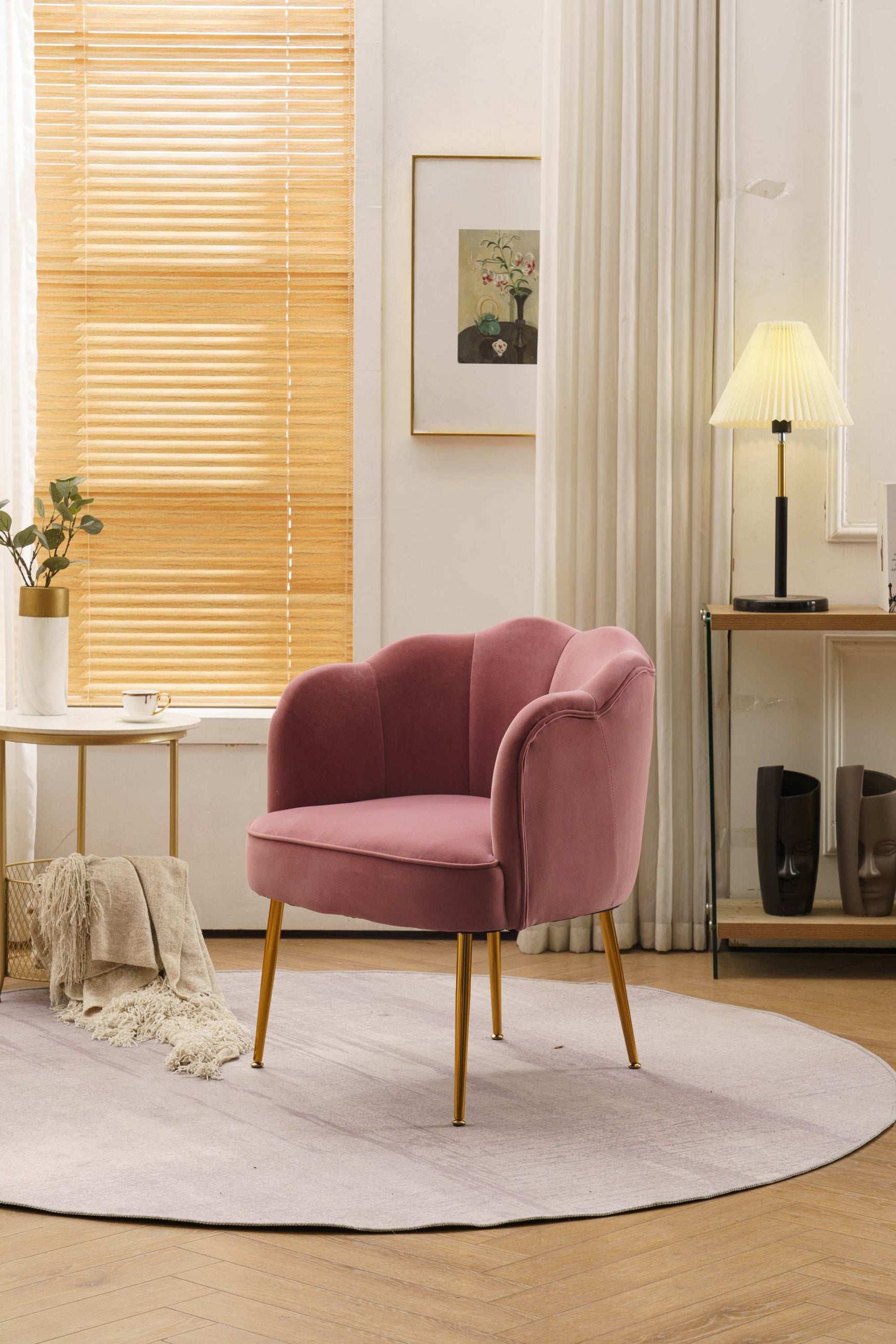 Annadel Teddy Velvet Pink Accent Chair w/ Gold Legs - Ornate Home