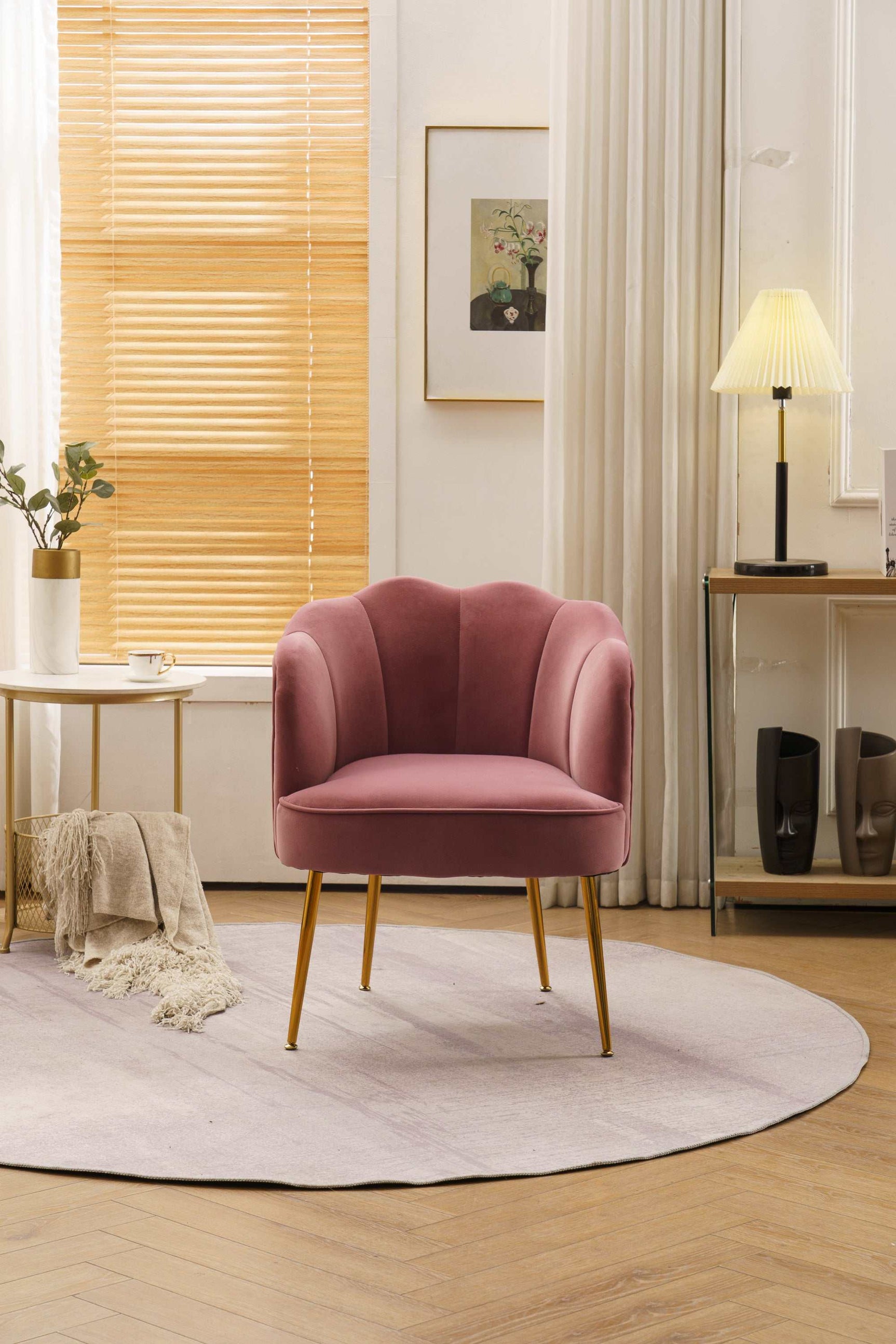 Annadel Teddy Velvet Pink Accent Chair w/ Gold Legs - Ornate Home