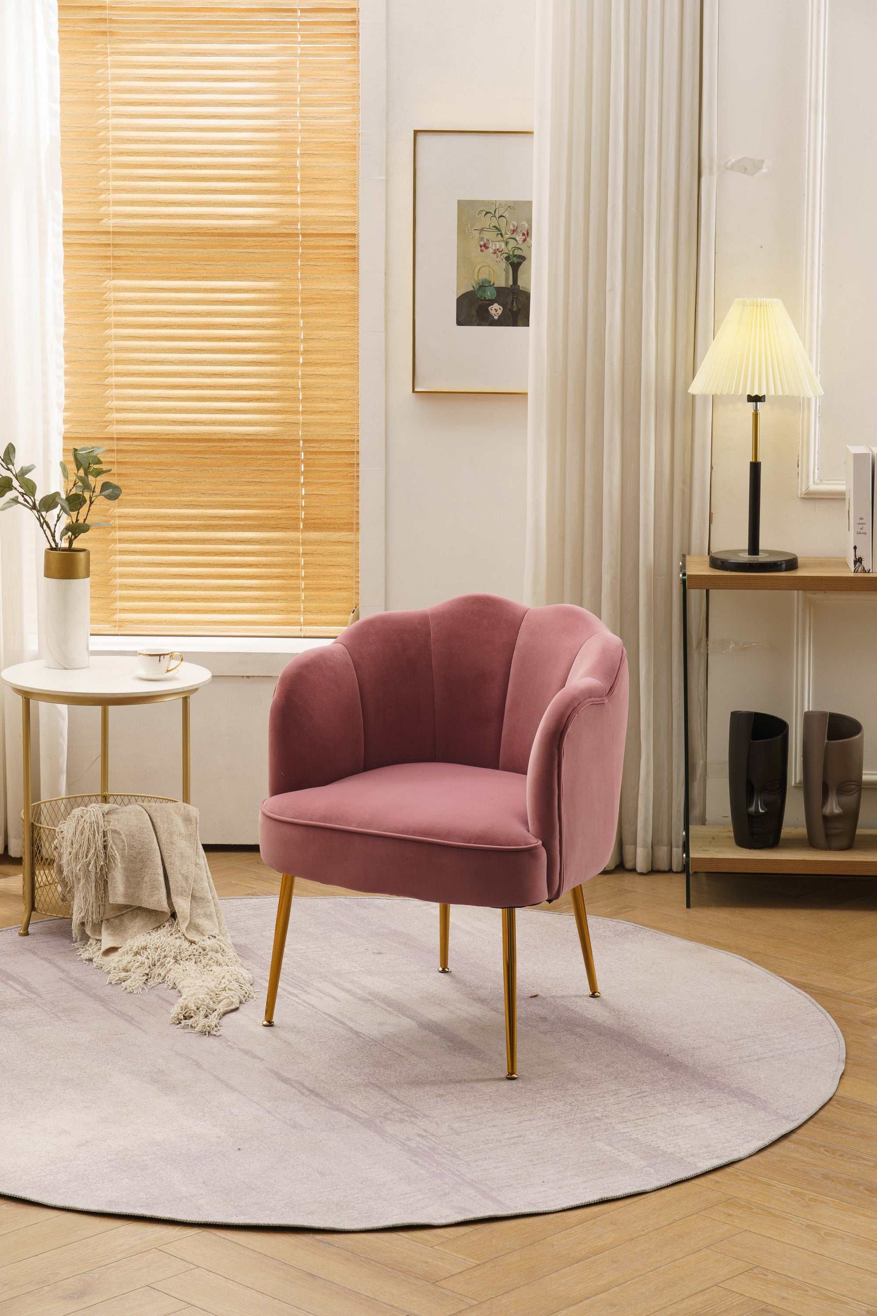 Annadel Teddy Velvet Pink Accent Chair w/ Gold Legs - Ornate Home