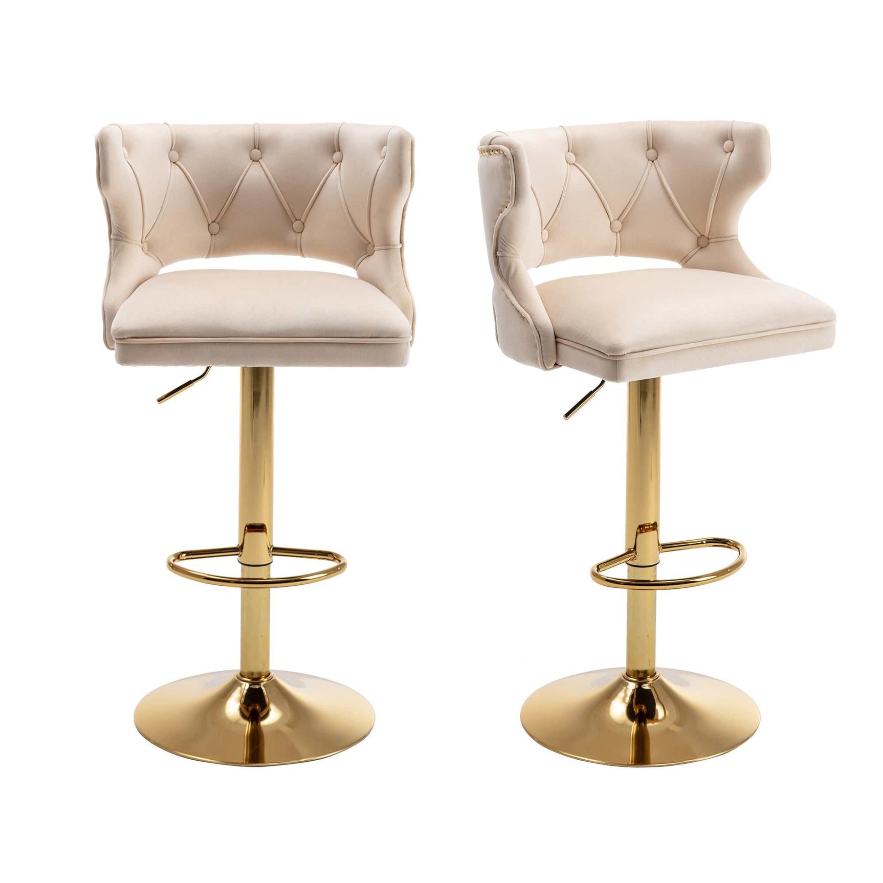 Ano Bar Stools With Back and Footrest Counter Height Dining Chairs-Velvet Beige-2PCS/SET - Ornate Home