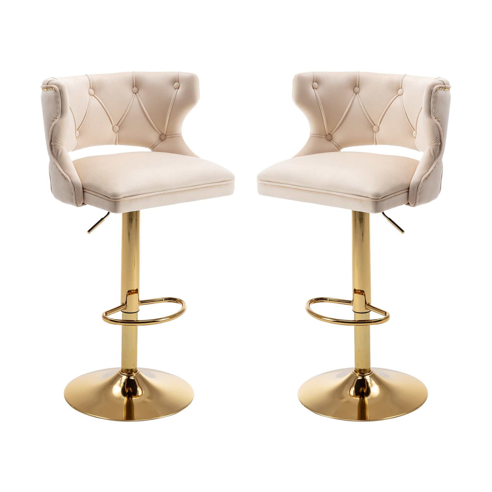 Ano Bar Stools With Back and Footrest Counter Height Dining Chairs-Velvet Beige-2PCS/SET - Ornate Home