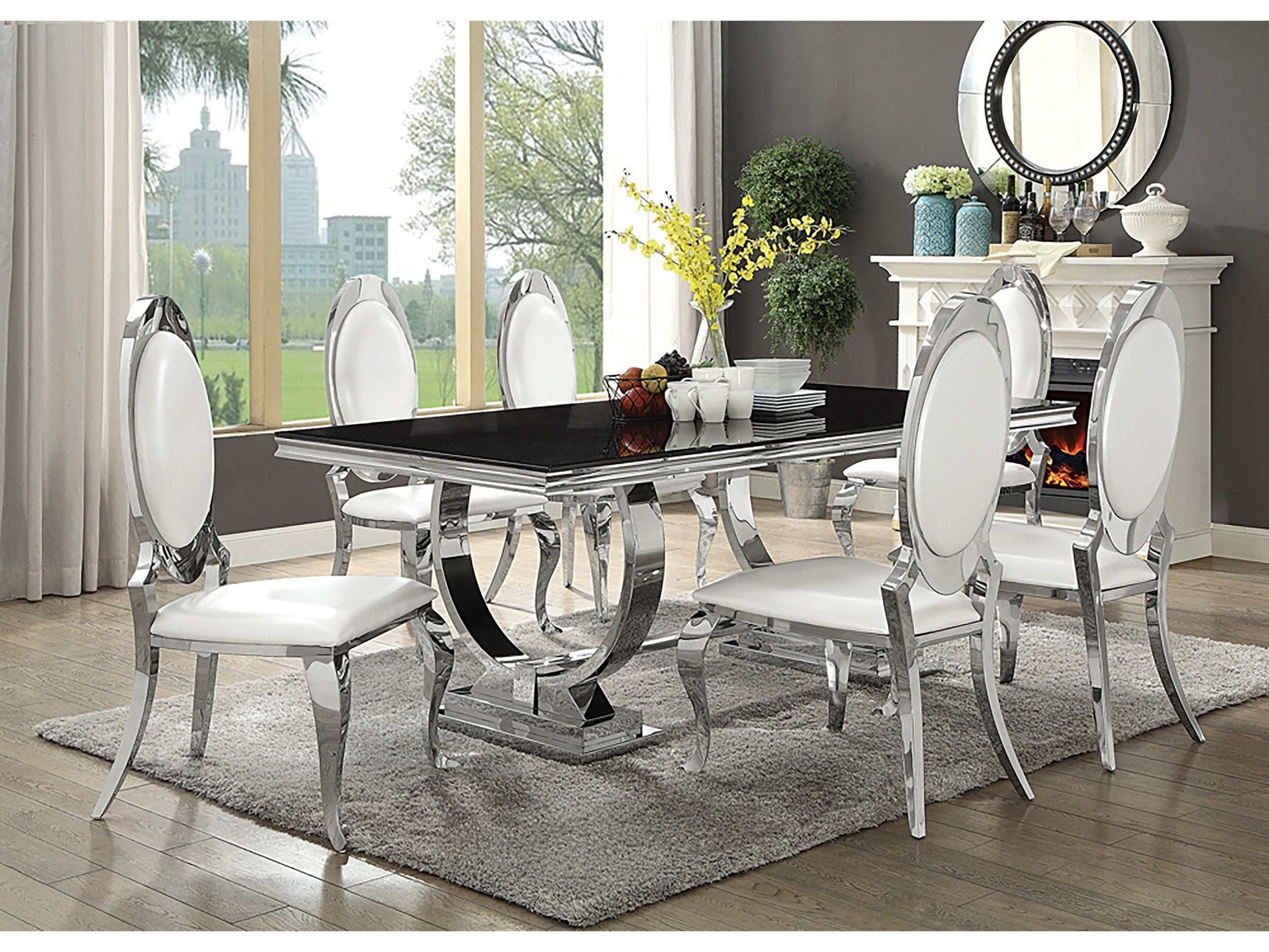 Antoine Black / Chrome 5 Pc Dining Set - Ornate Home
