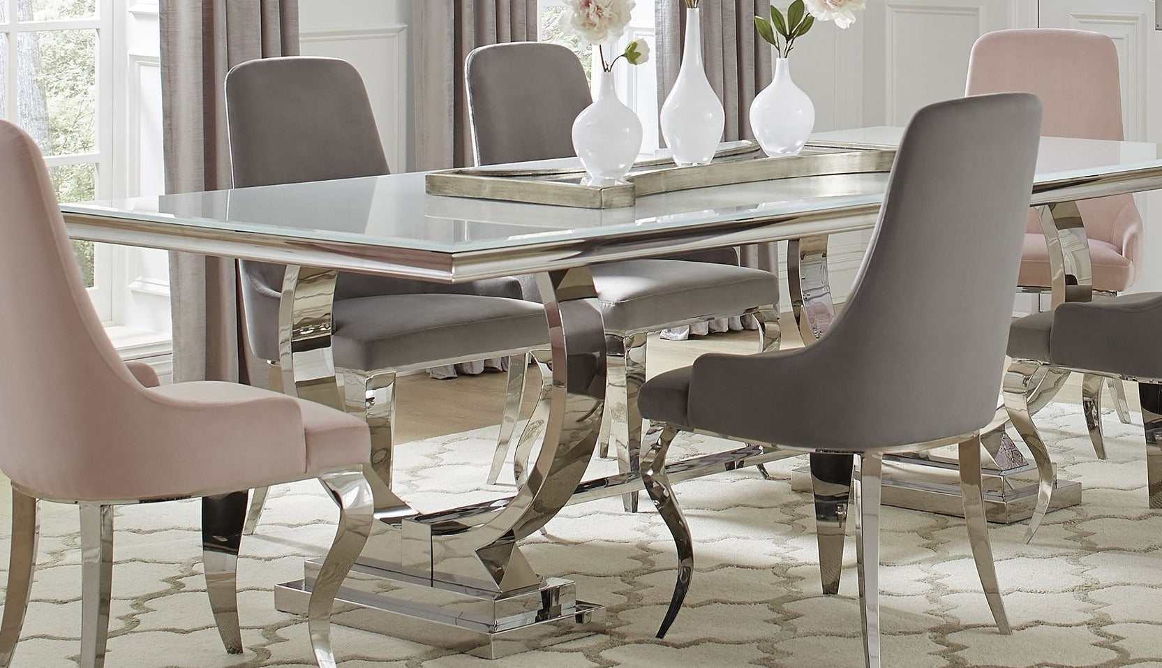 Antoine Pink Velvet & Chrome Side Chairs (Set of 2) - Ornate Home