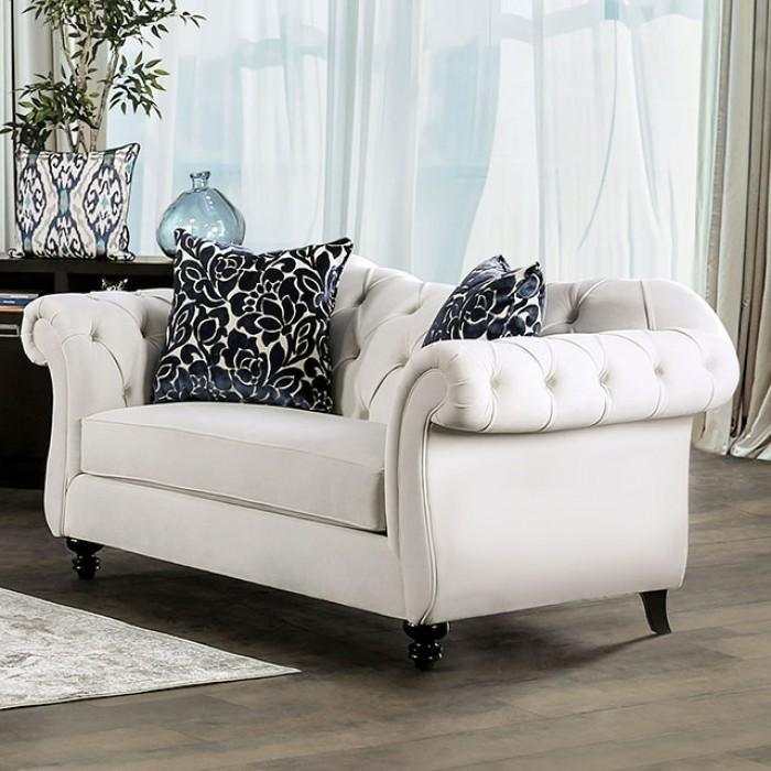 Antoinette White Velvet Stationary Sofa & Loveseat 2pc - Ornate Home