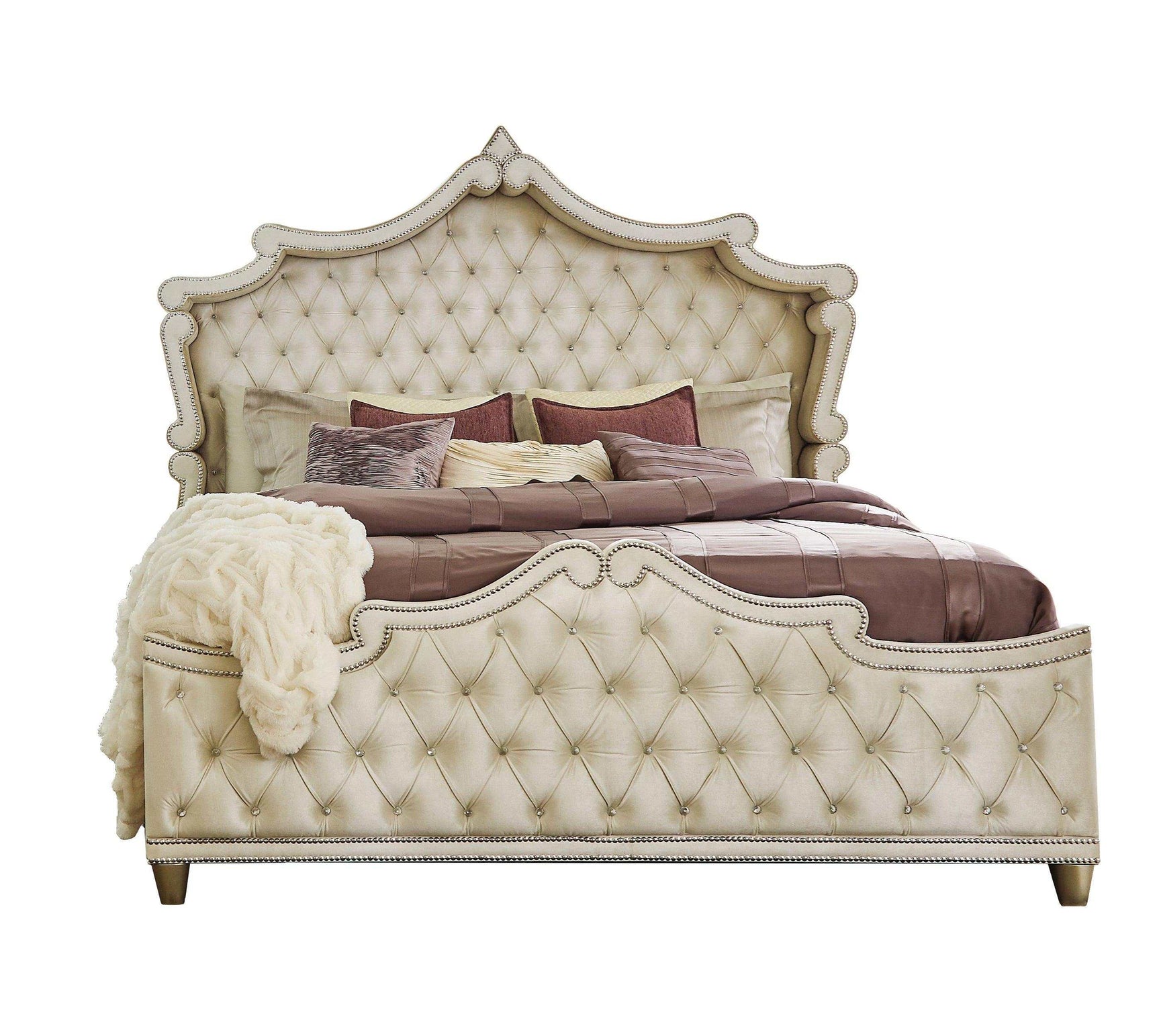 Antonella Ivory & Camel 5pc Eastern King Panel Bedroom Set - Ornate Home