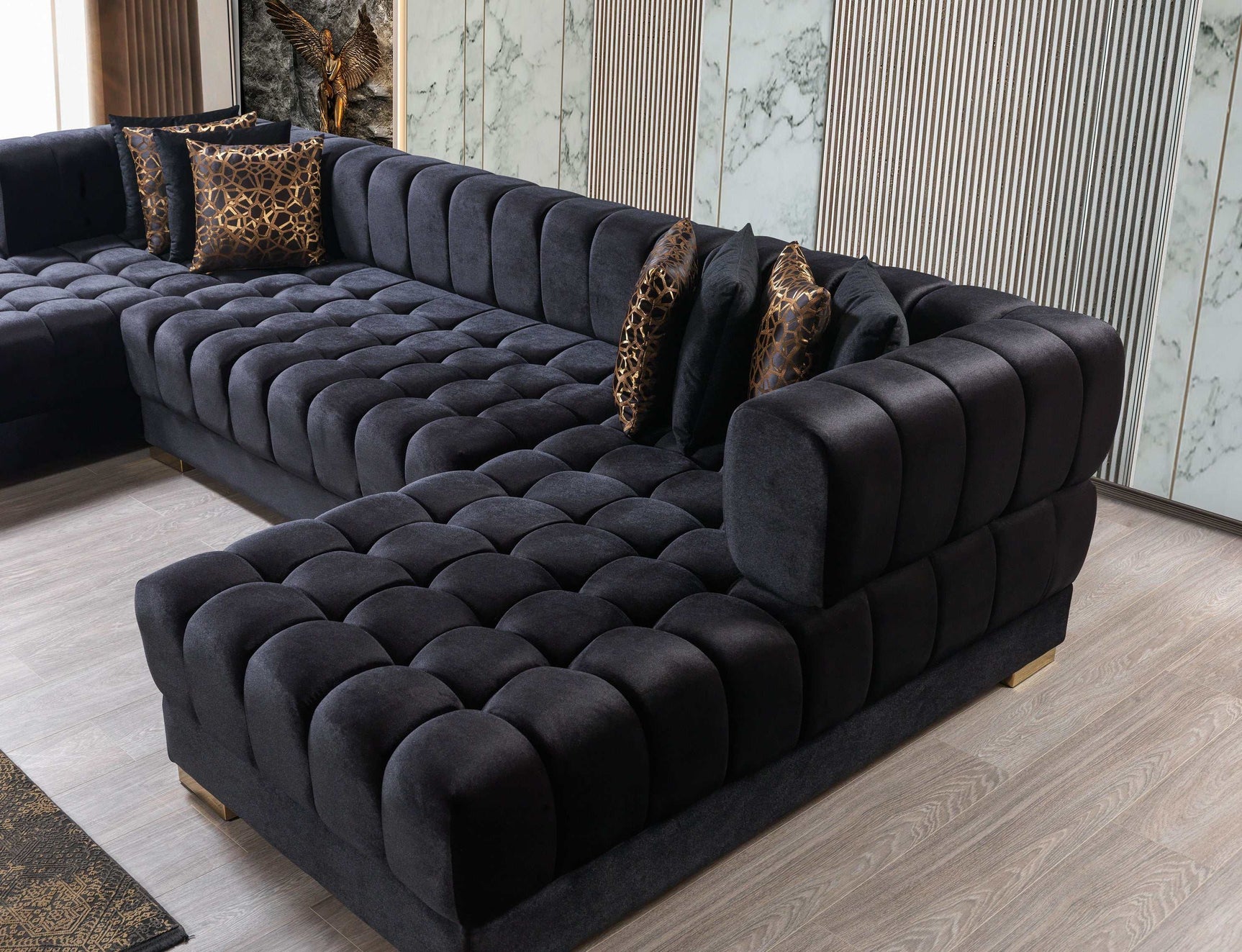 Ariana Black Velvet Double Chaise Sectional - Ornate Home