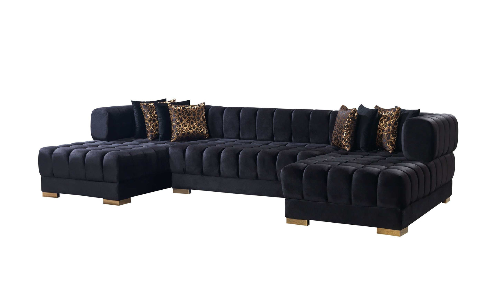 Ariana Black Velvet Double Chaise Sectional - Ornate Home