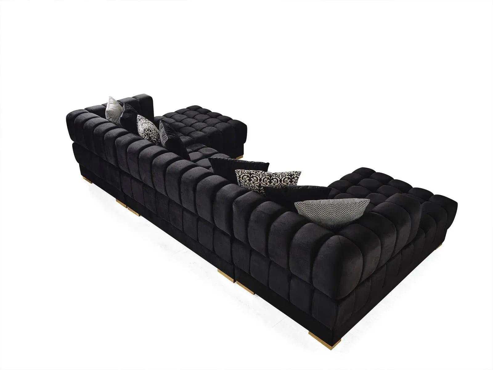 Ariana Black Velvet Double Chaise Sectional Sofa - Ornate Home