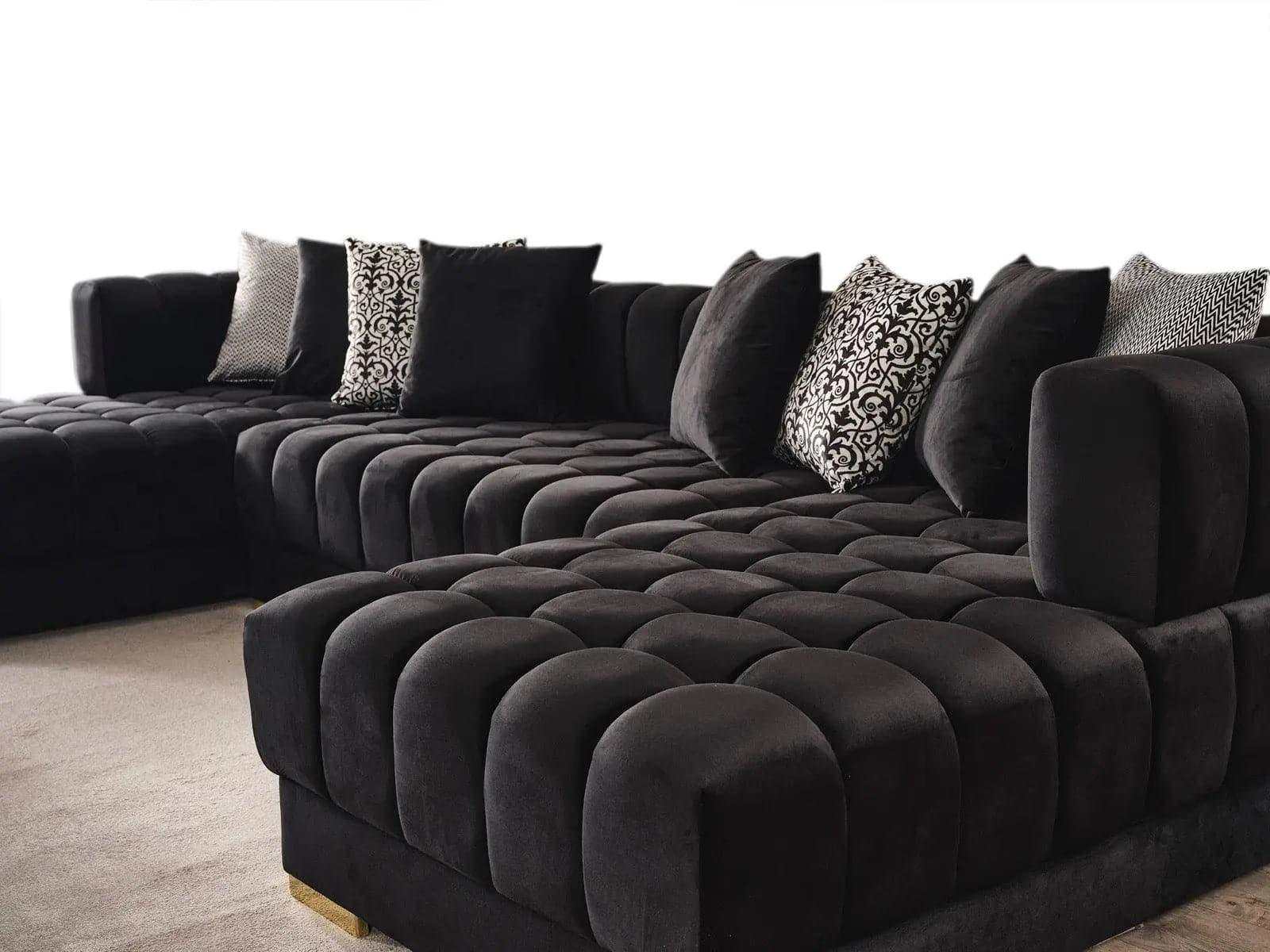 Ariana Black Velvet Double Chaise Sectional Sofa - Ornate Home