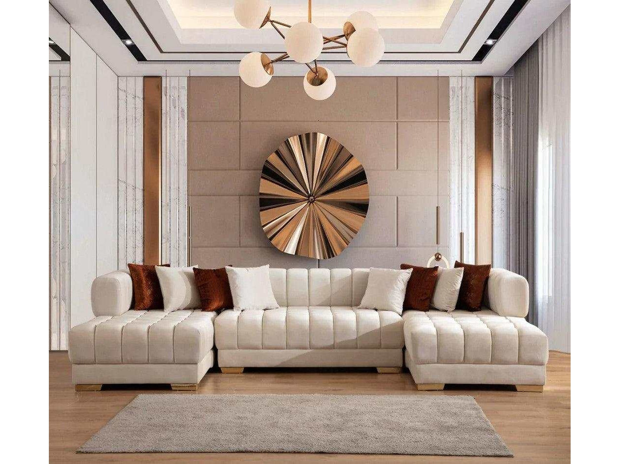 Ariana Ivory Velvet Double Chaise Sectional Sofa - Ornate Home