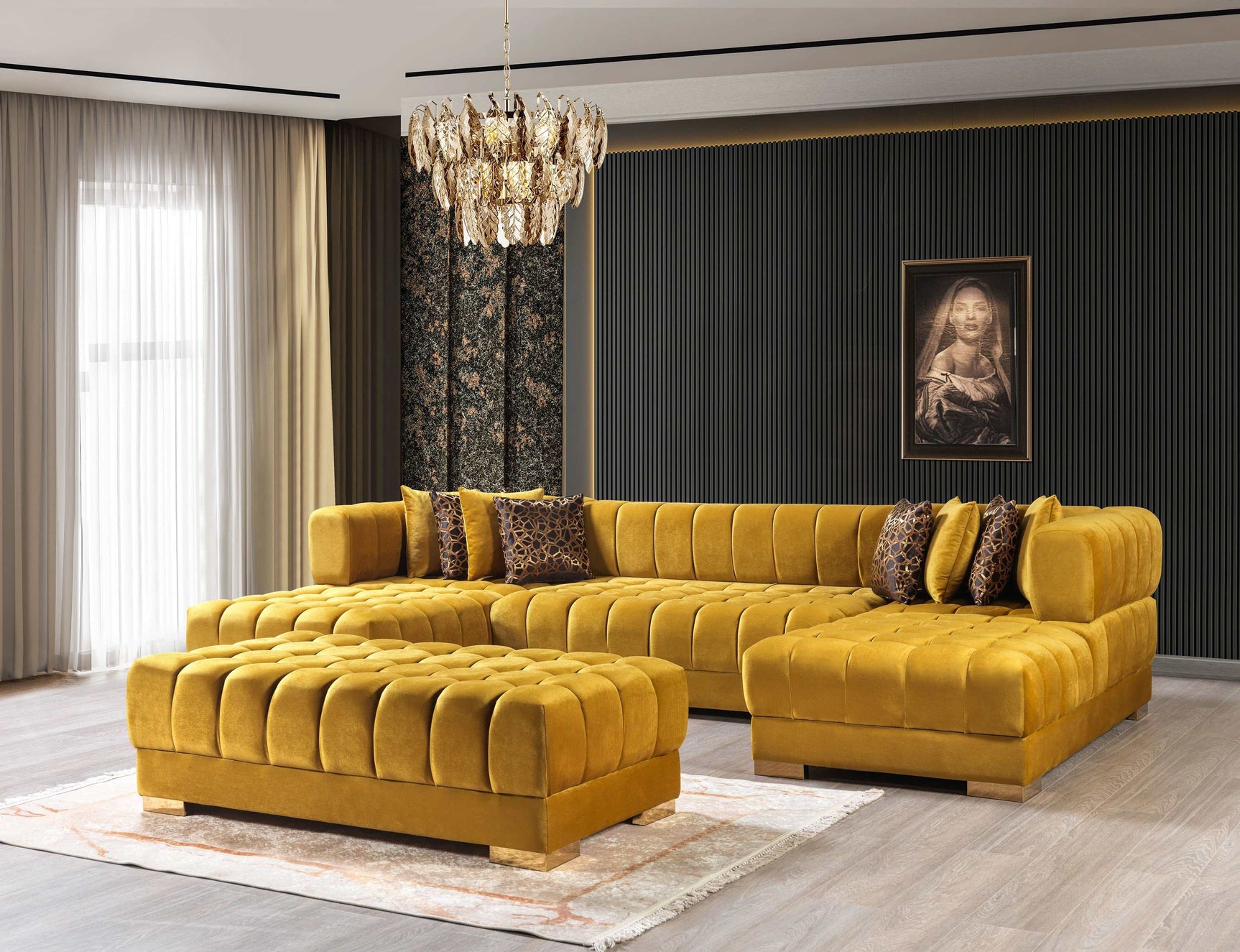 Ariana Mustard Velvet Double Chaise Sectional - Ornate Home