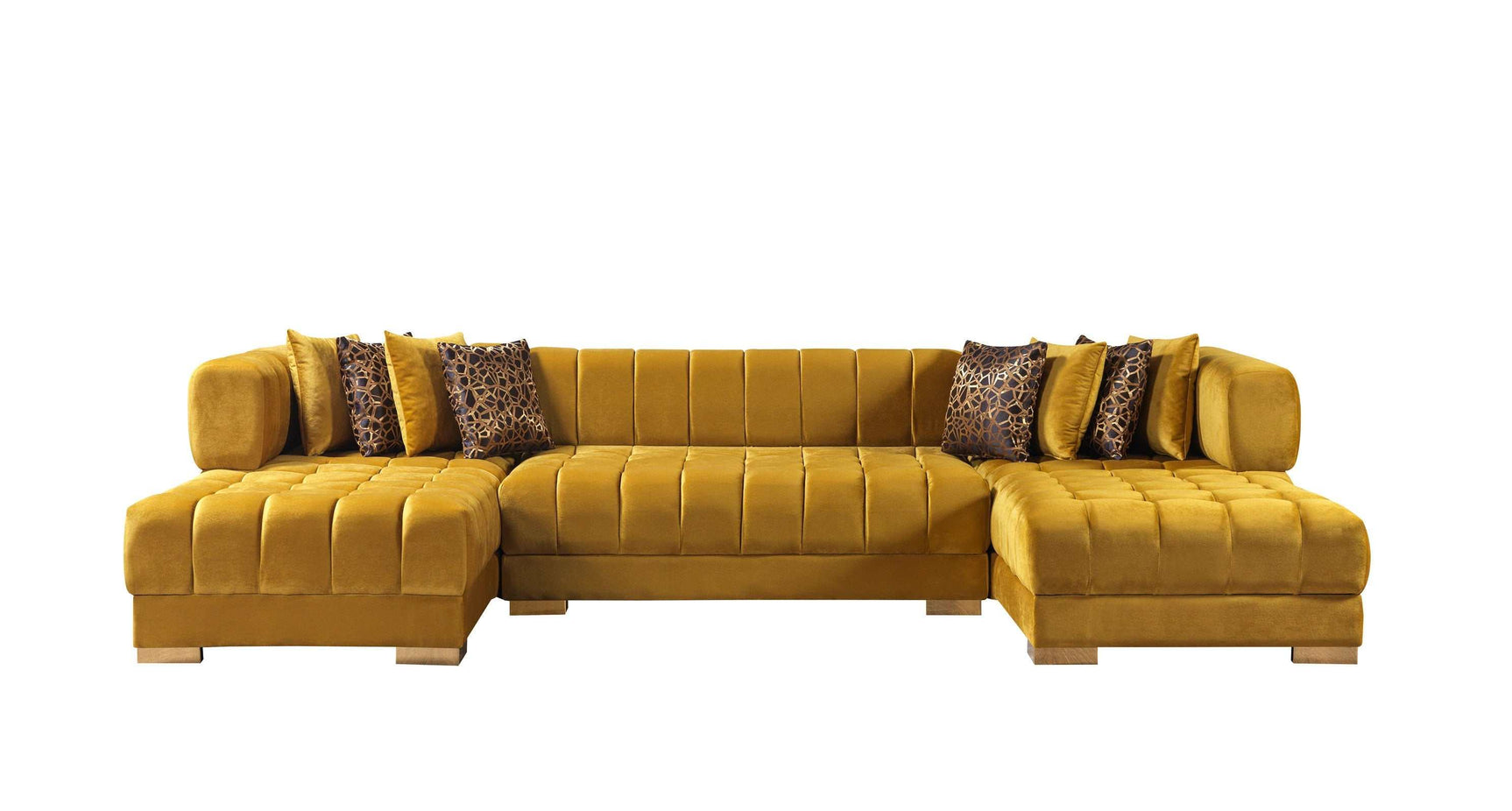 Ariana Mustard Velvet Double Chaise Sectional - Ornate Home