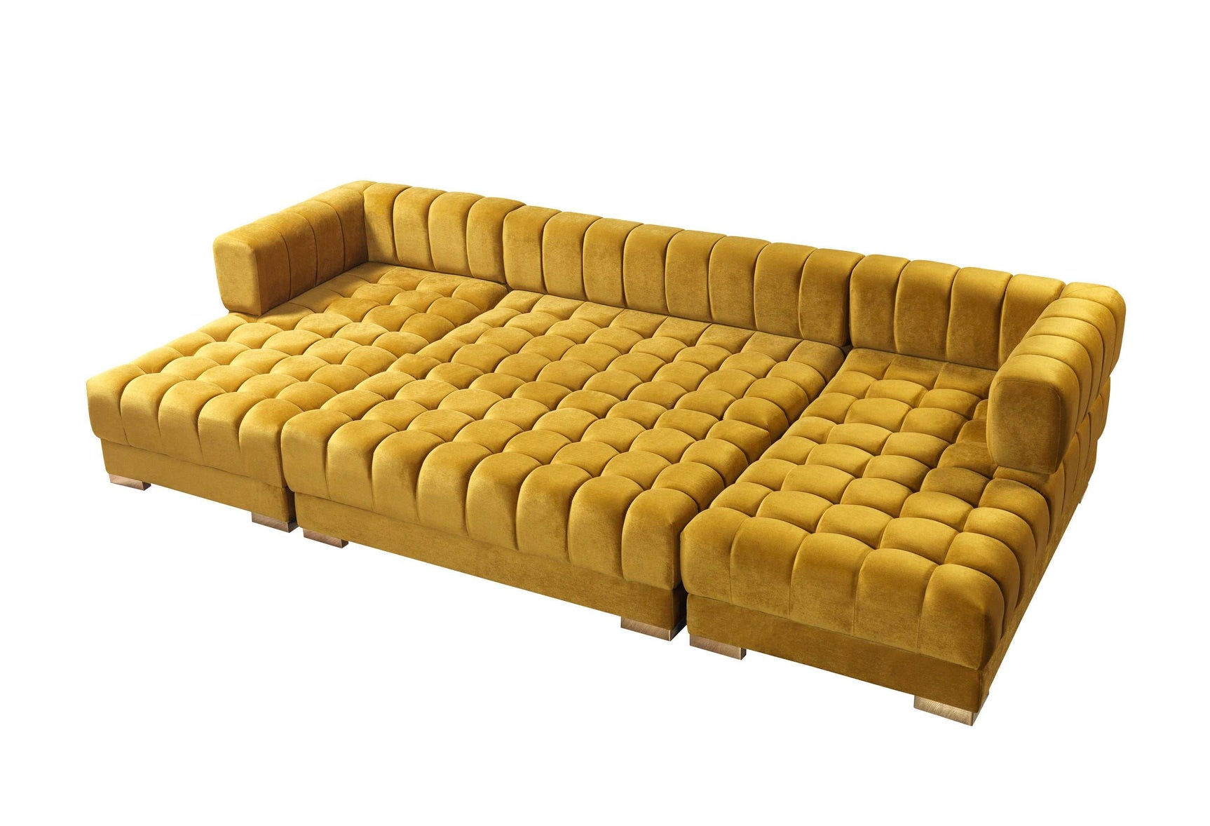 Ariana Mustard Velvet Double Chaise Sectional - Ornate Home