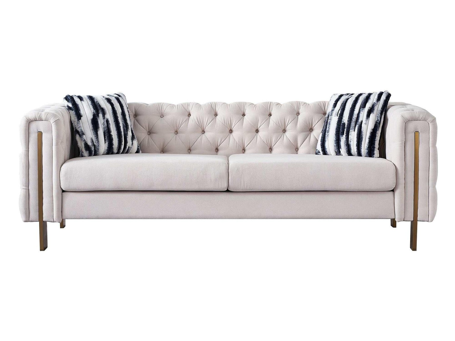 Arlene Modern Ivory Sofa Linen Square Arm Sofa, 84.25" W Couch, Beige - Ornate Home