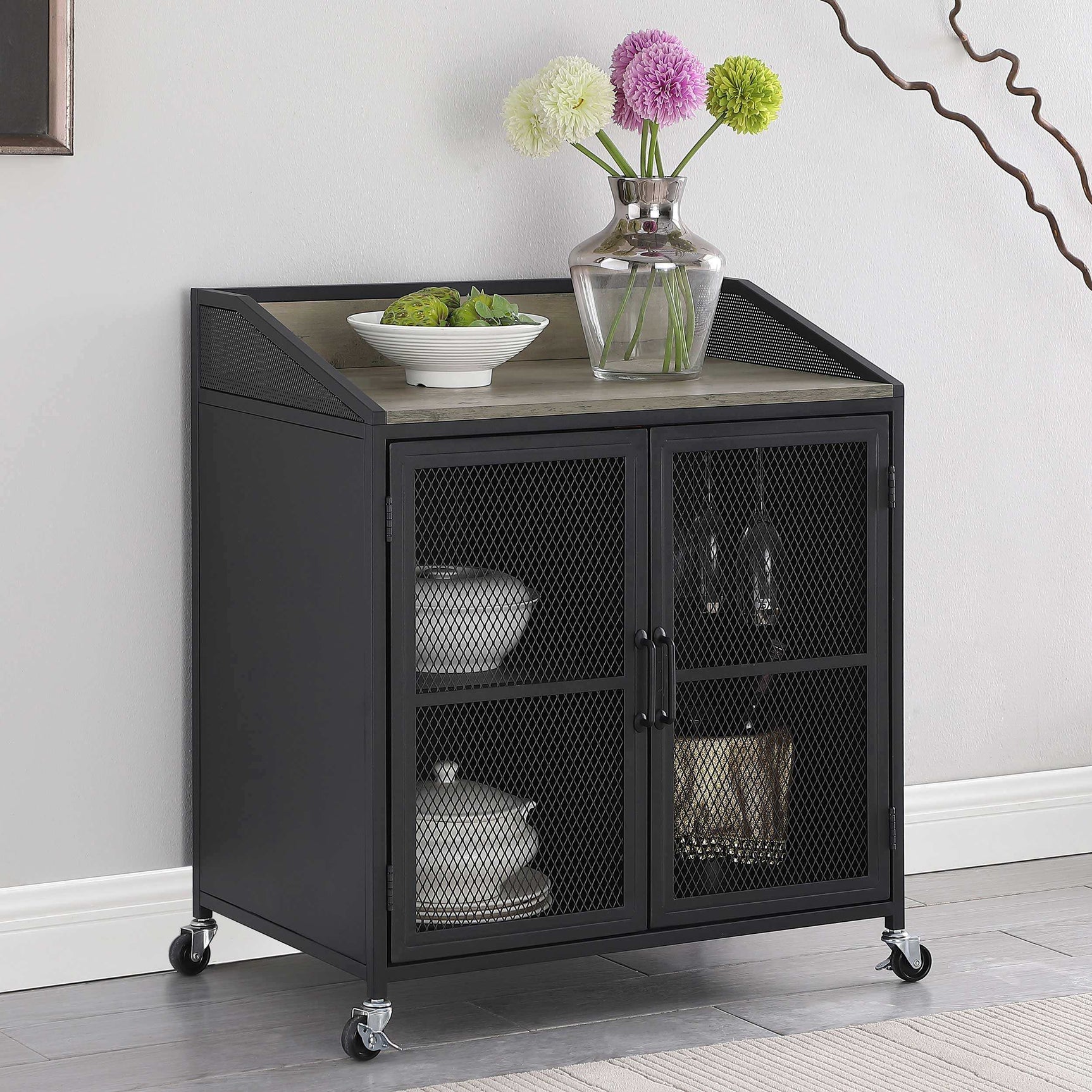 Arlette Grey Wash / Sandy Black Bar Cabinet - Ornate Home